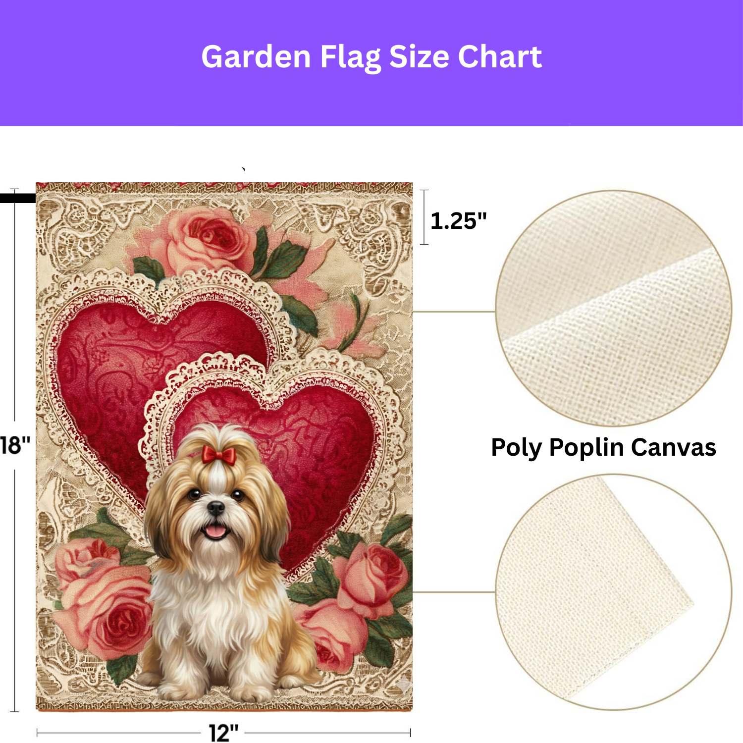 Two Heart Shih Tzu Valentine Garden Flag