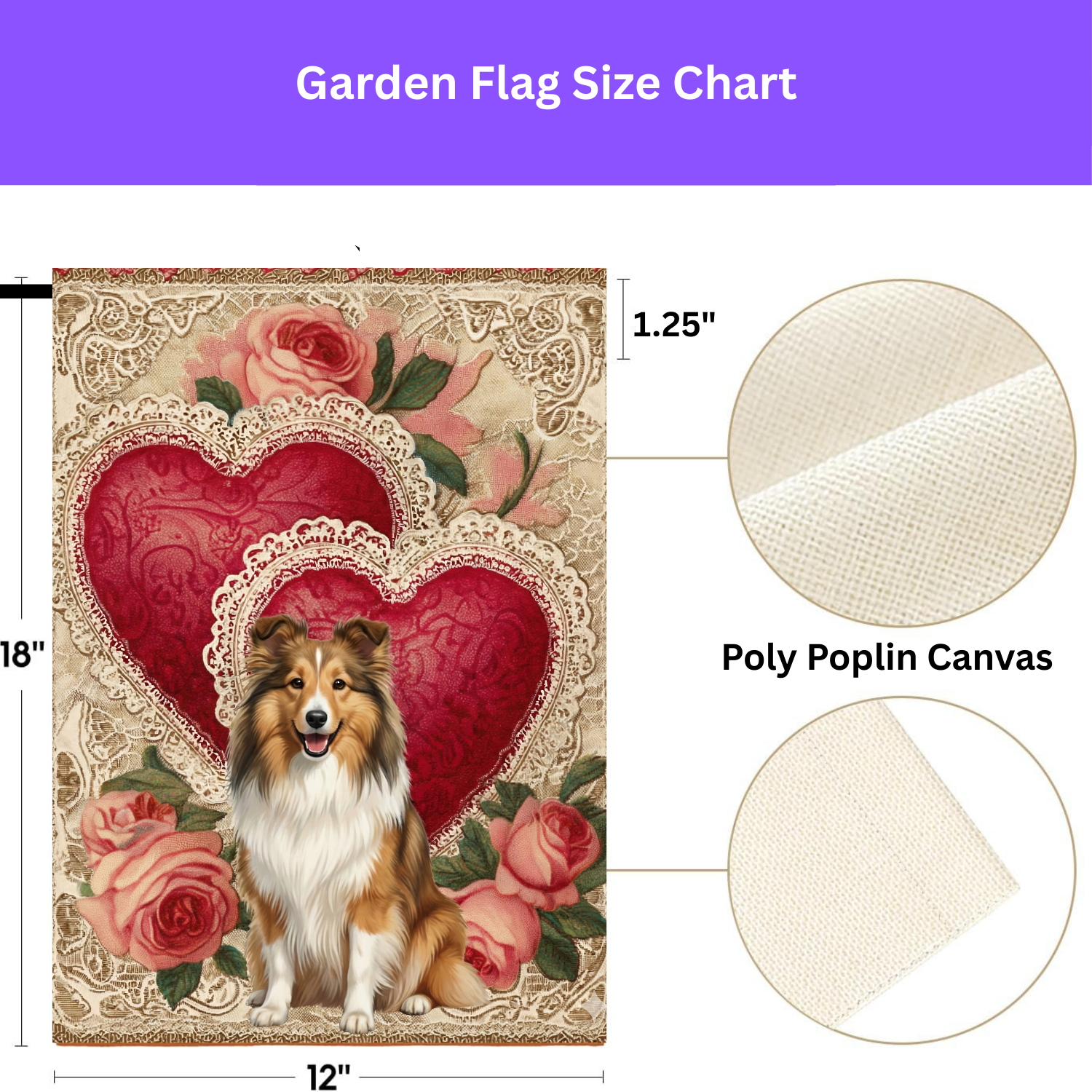 Two Heart Sheltie Valentine Garden Flag
