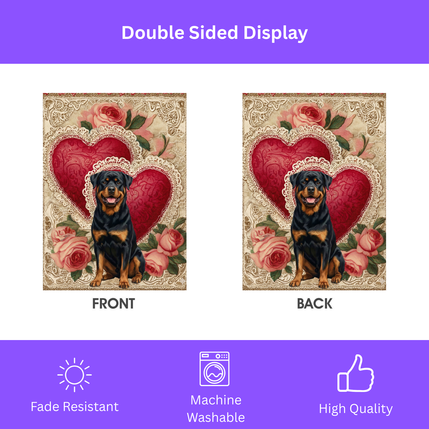 Two Heart Rottweiler Valentine Garden Flag