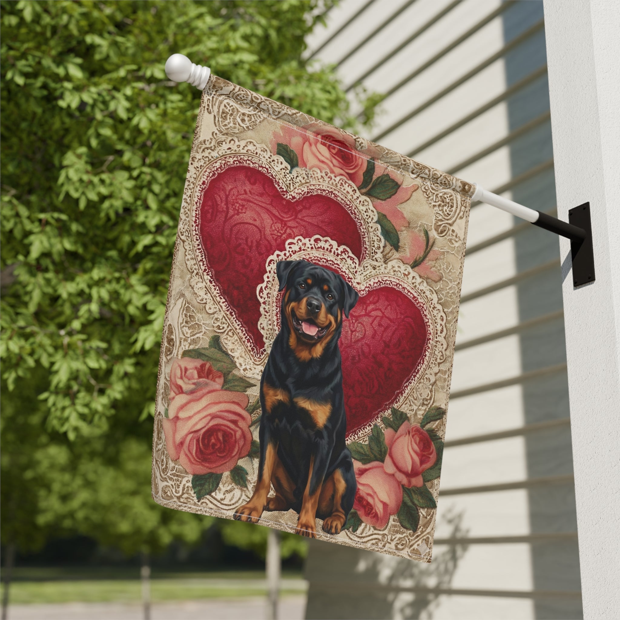 Two Heart Rottweiler Valentine Garden Flag
