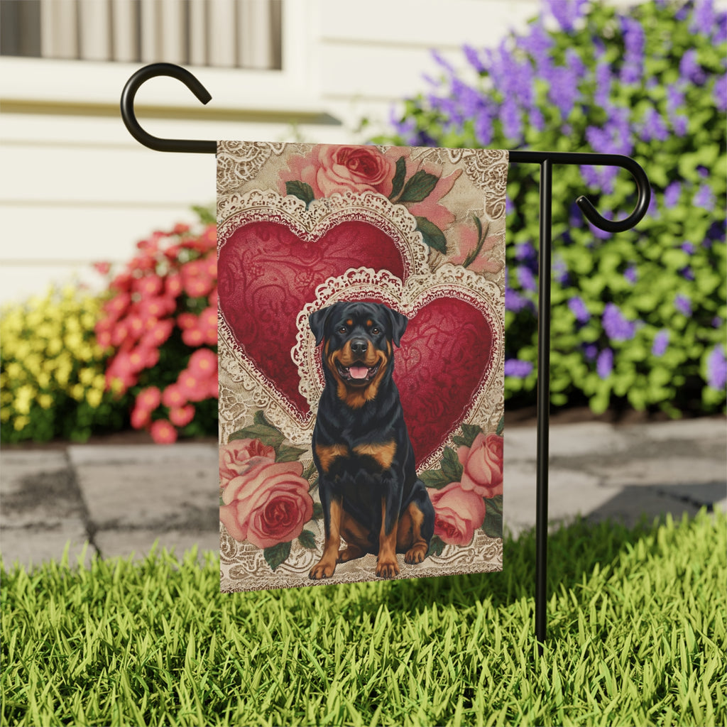 Two Heart Rottweiler Valentine Garden Flag