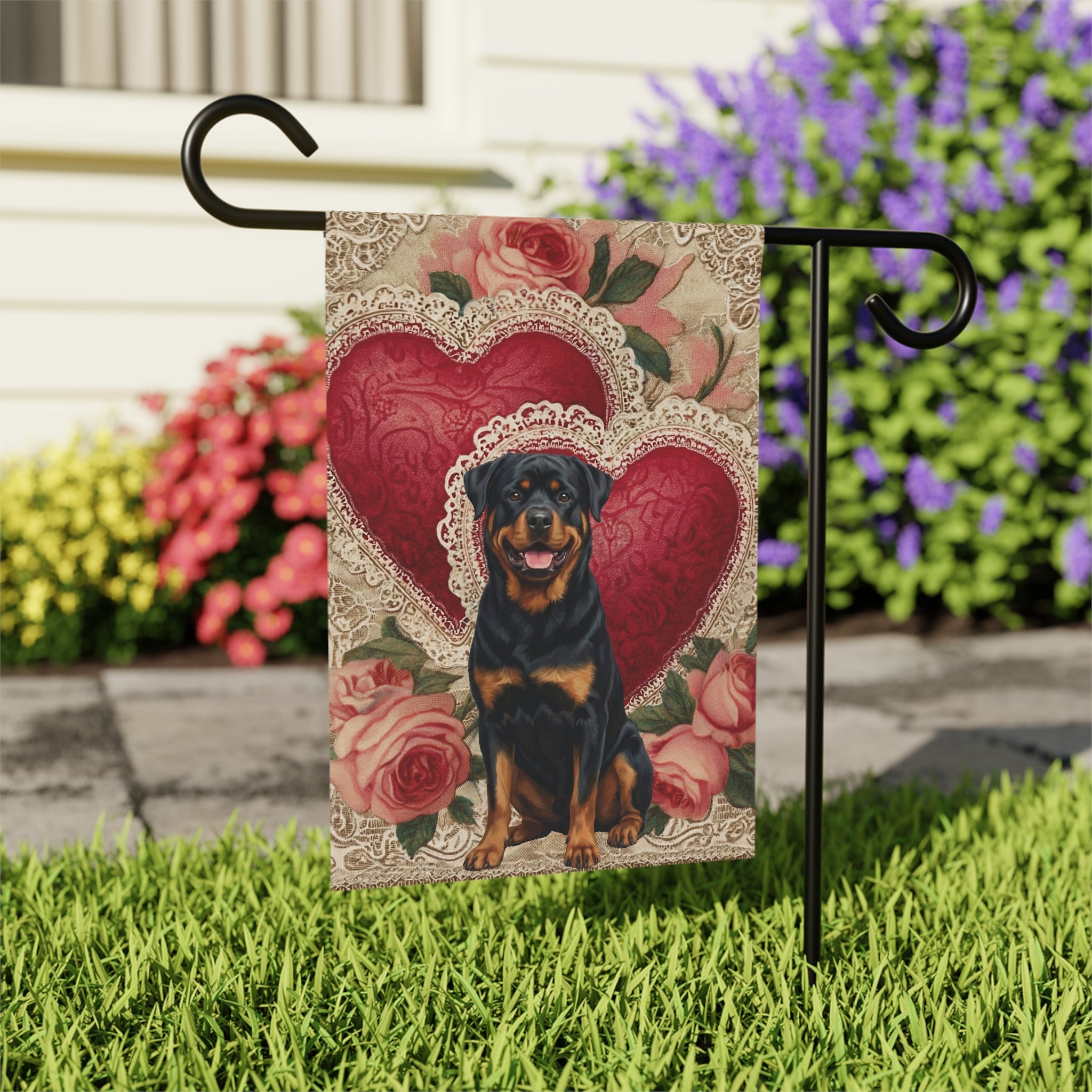 Two Heart Rottweiler Valentine Garden Flag