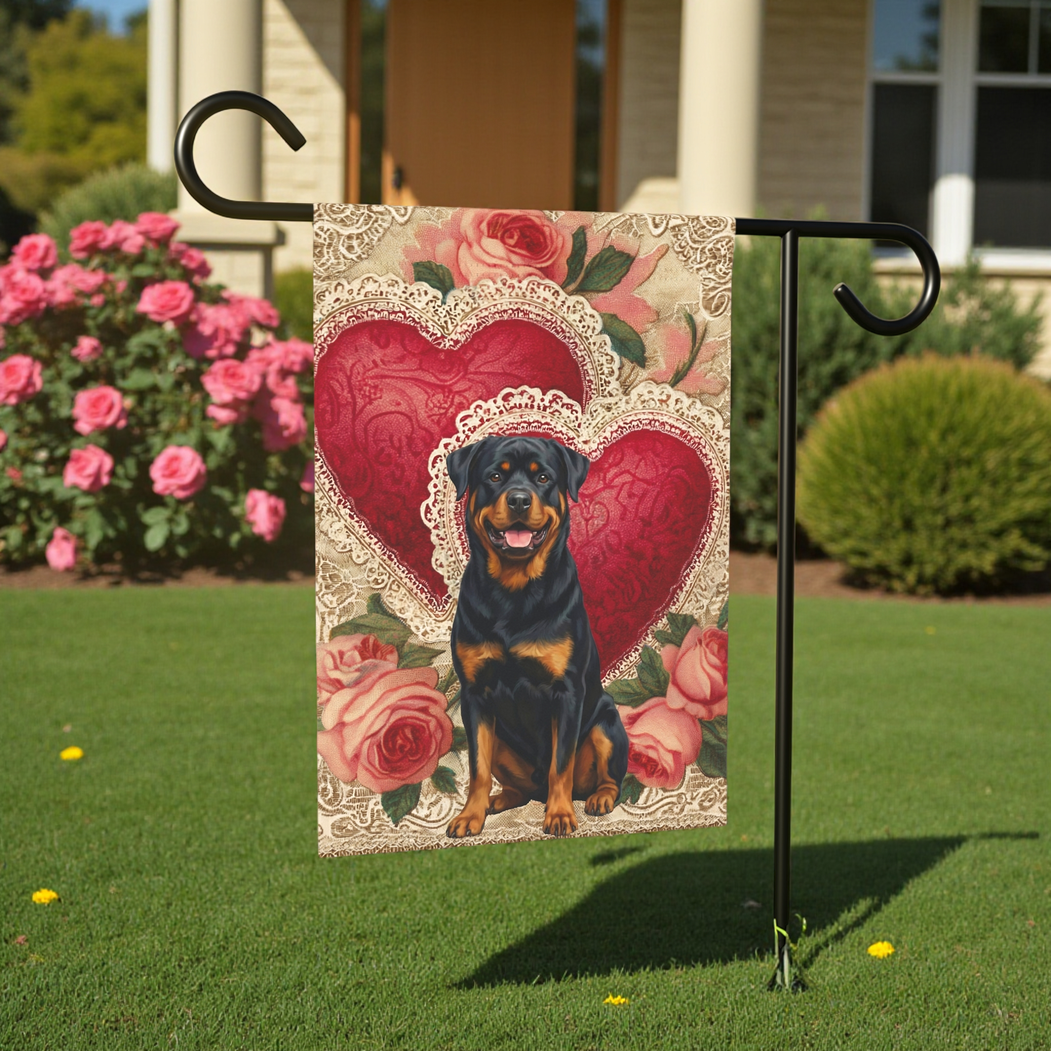 Two Heart Rottweiler Valentine Garden Flag
