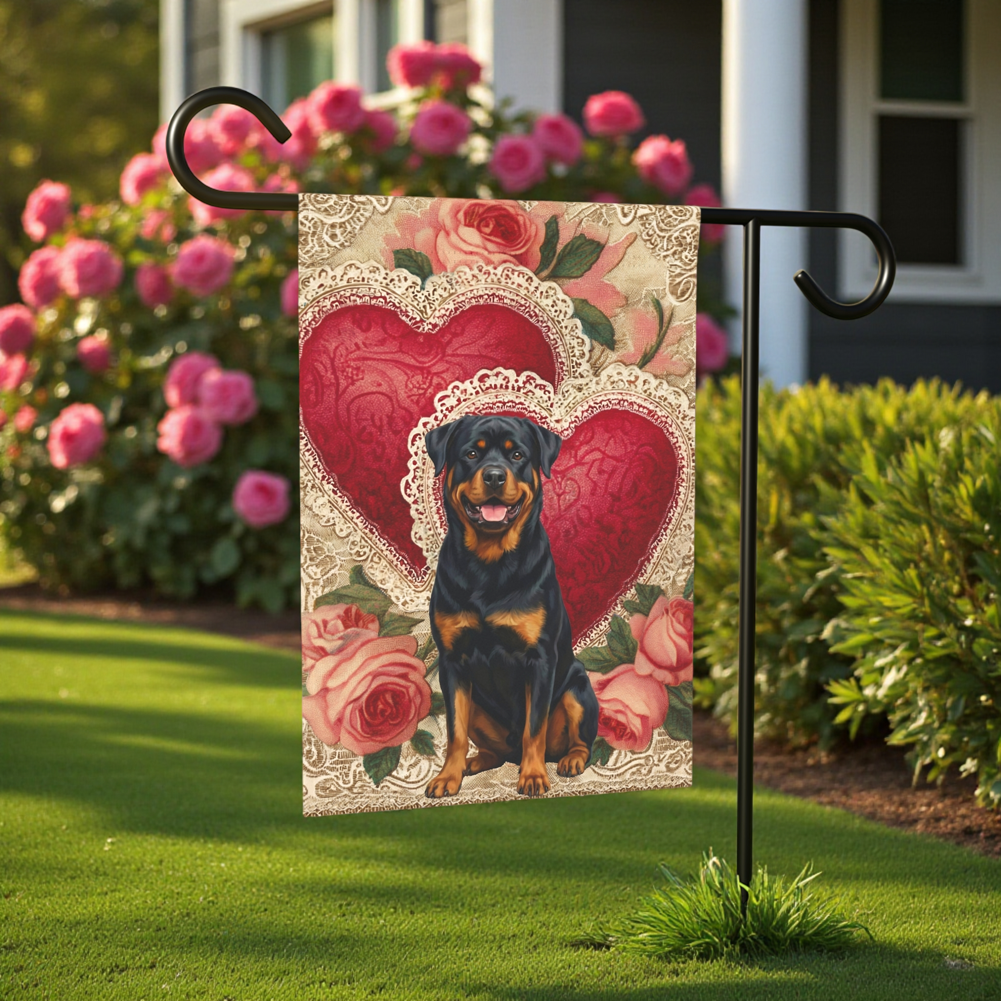 Two Heart Rottweiler Valentine Garden Flag
