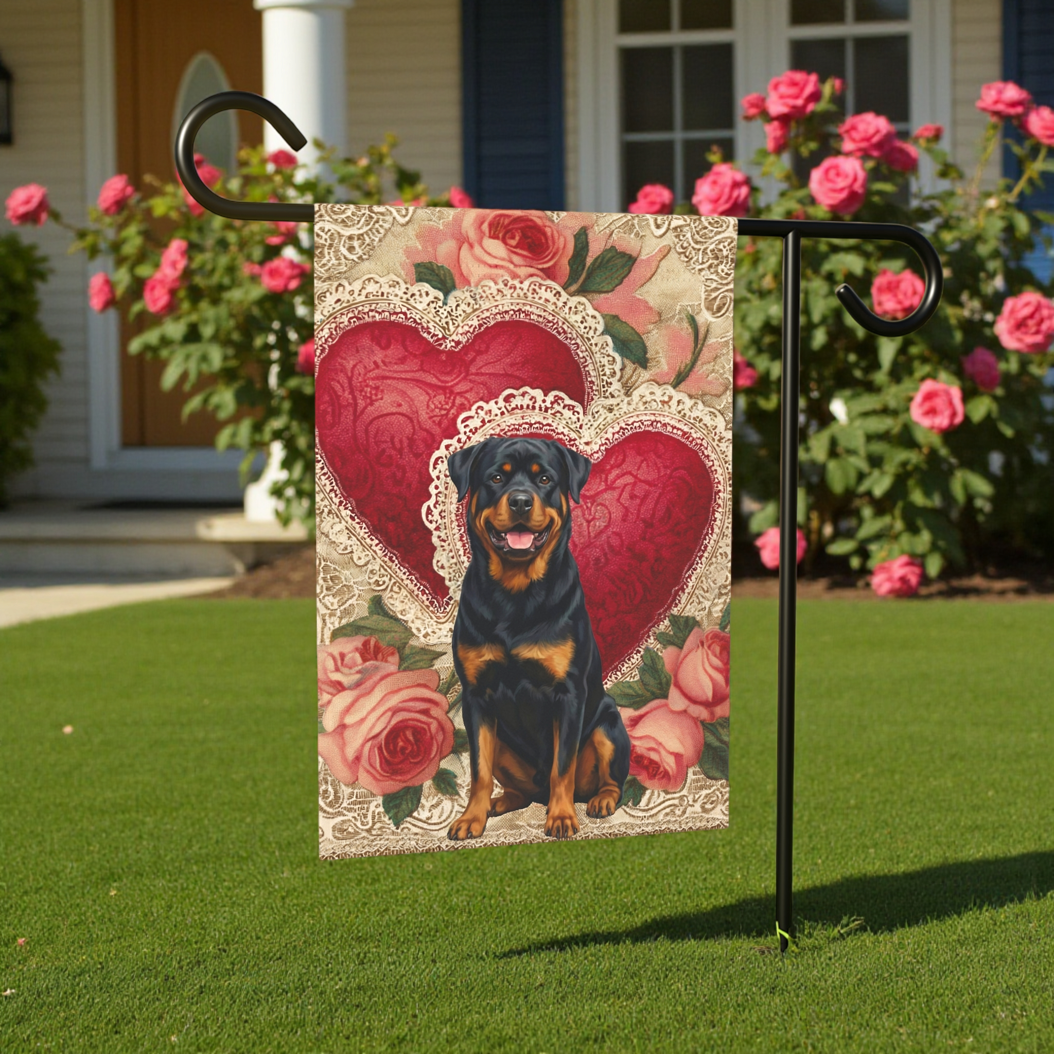 Two Heart Rottweiler Valentine Garden Flag