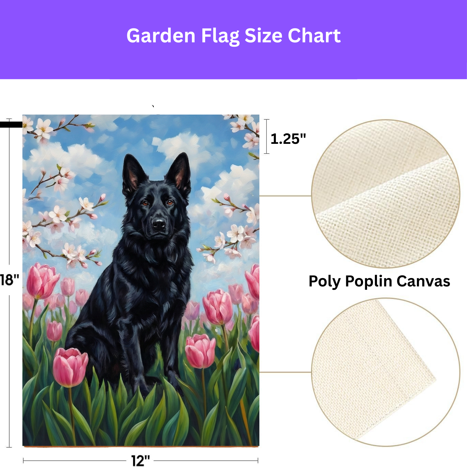 Pink Tulips and Black German Shepherd Spring Garden Flag