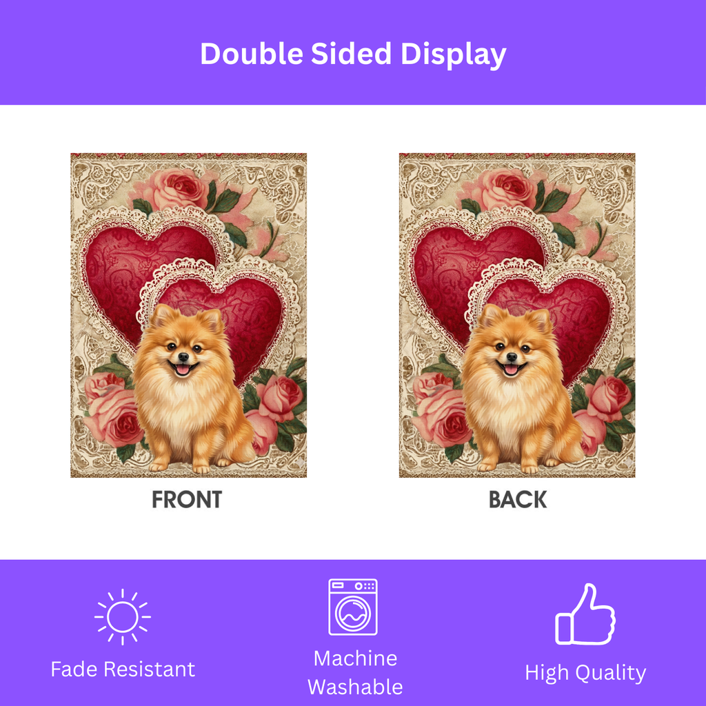 Two Heart Pomeranian Valentine Garden Flag