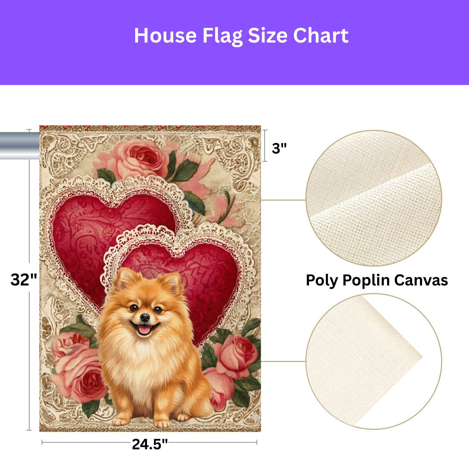 Two Heart Pomeranian Valentine Garden Flag