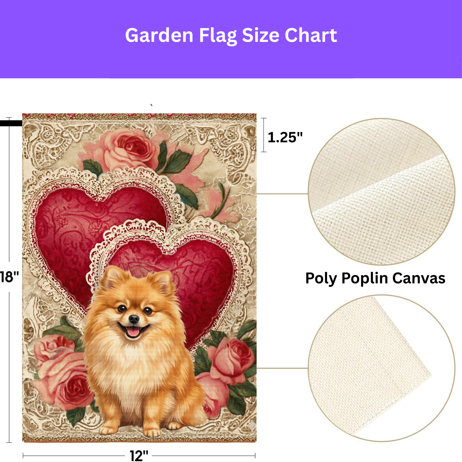 Two Heart Pomeranian Valentine Garden Flag