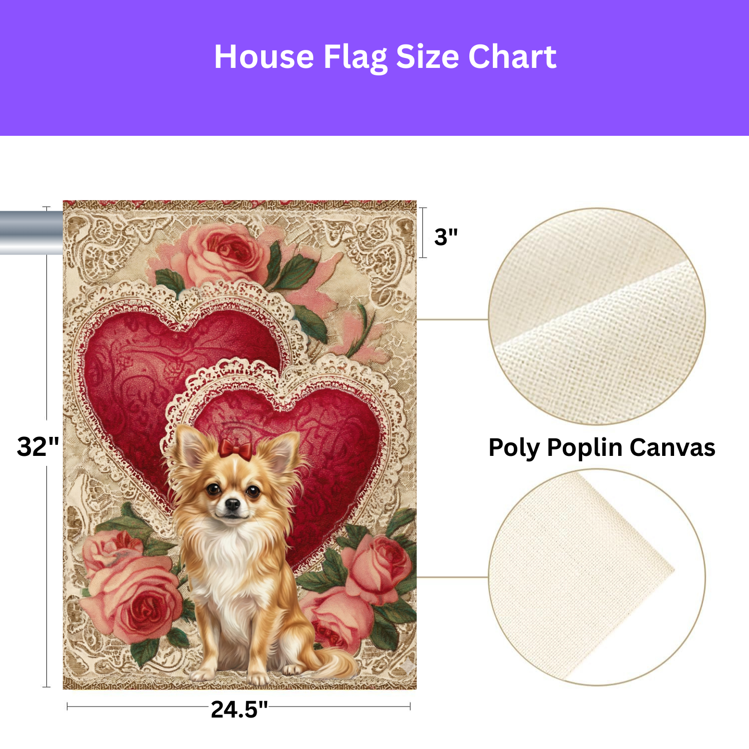 Two Heart Lon Hair Chihuahua Valentine Garden Flag