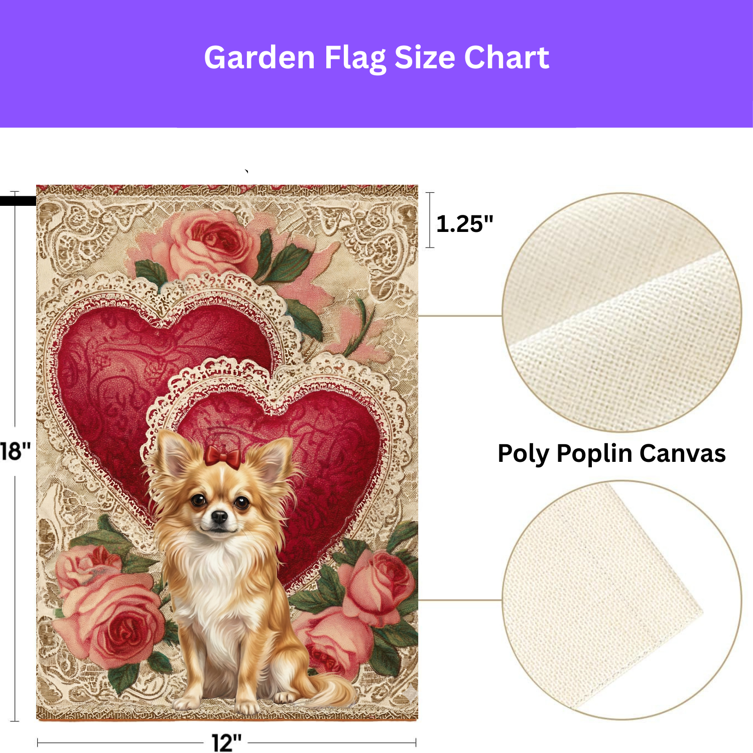 Two Heart Lon Hair Chihuahua Valentine Garden Flag