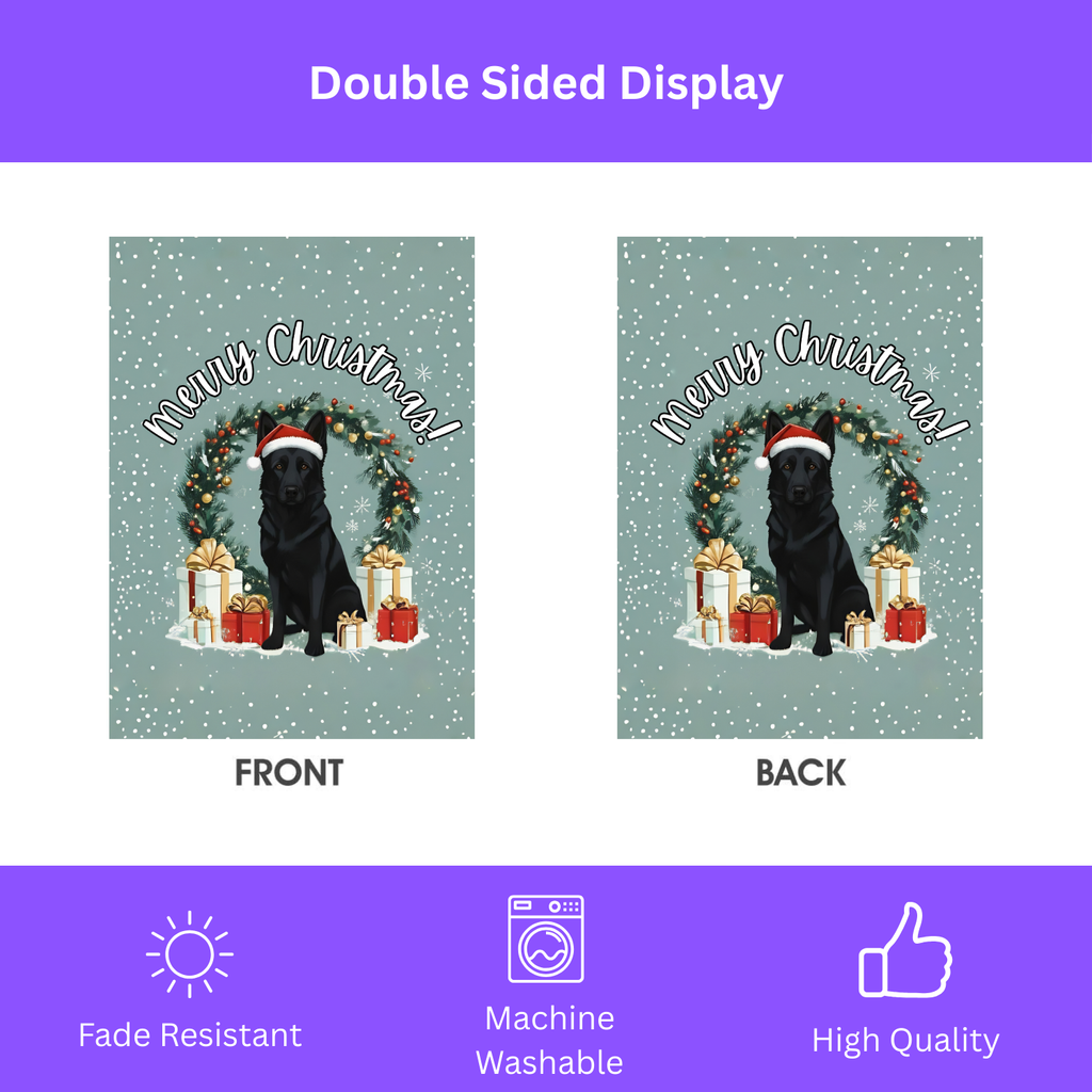 Merry Christmas Black German Shepherd Garden Flag - double-sided design - Dragonfire Gardens