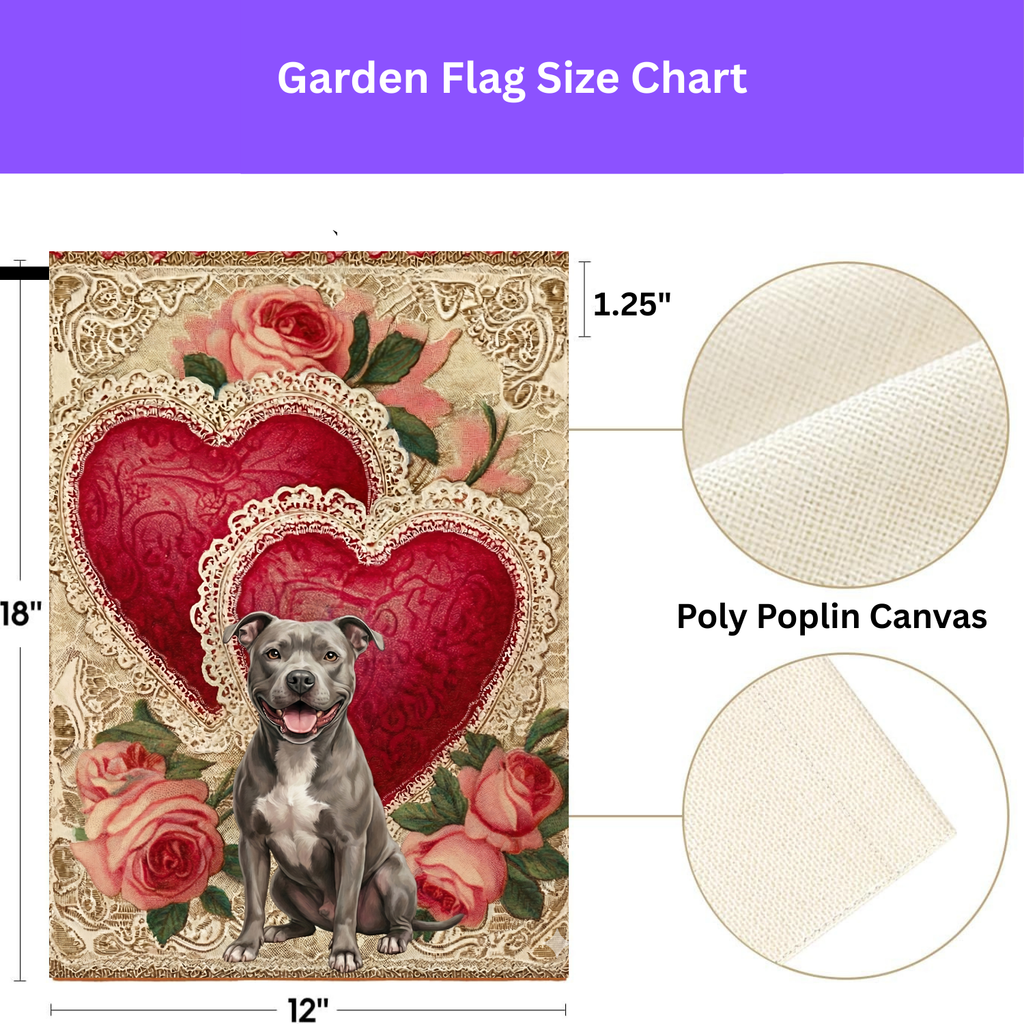 Two Heart Gray Pit Bull Terrier Valentine Garden Flag