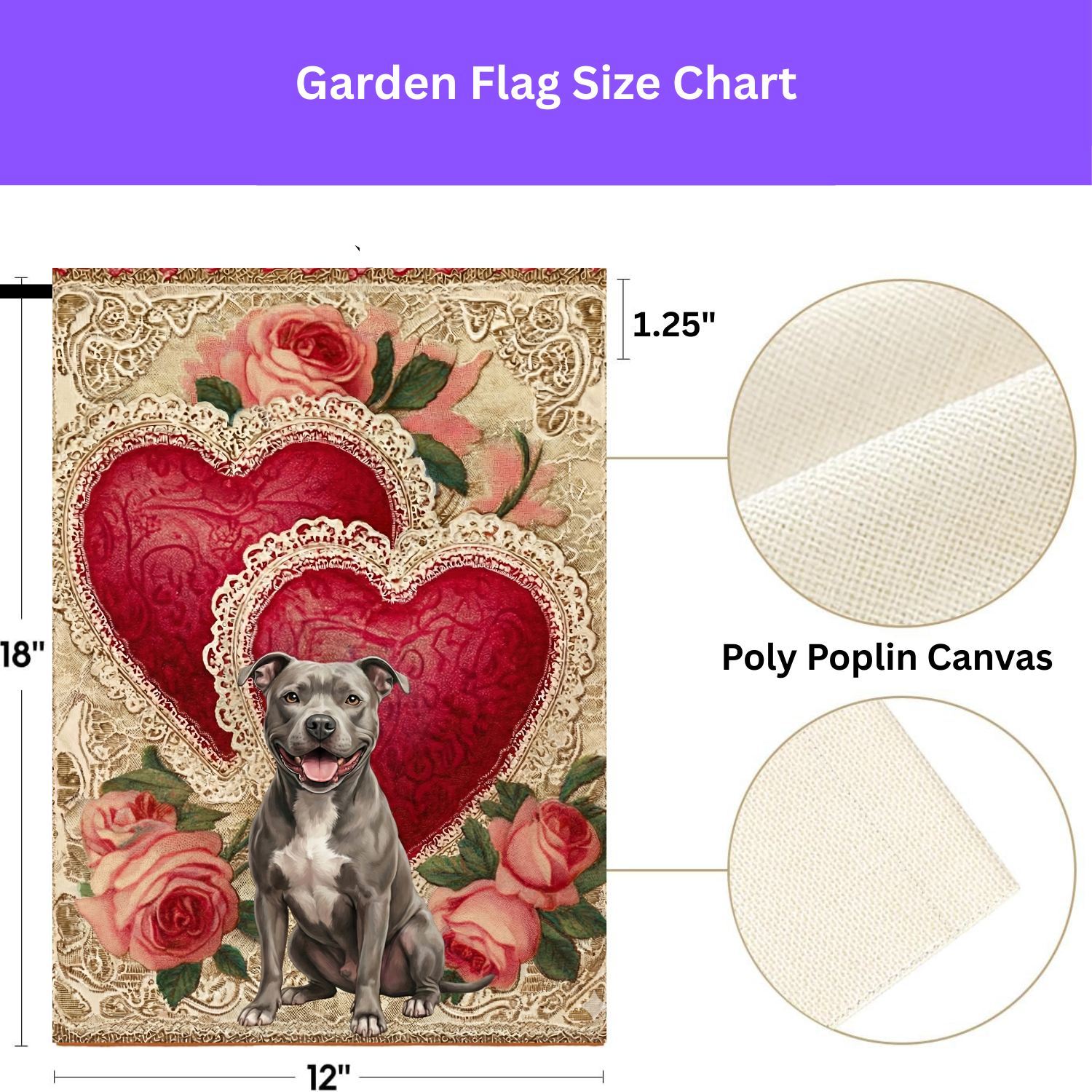 Two Heart Gray Pit Bull Terrier Valentine Garden Flag