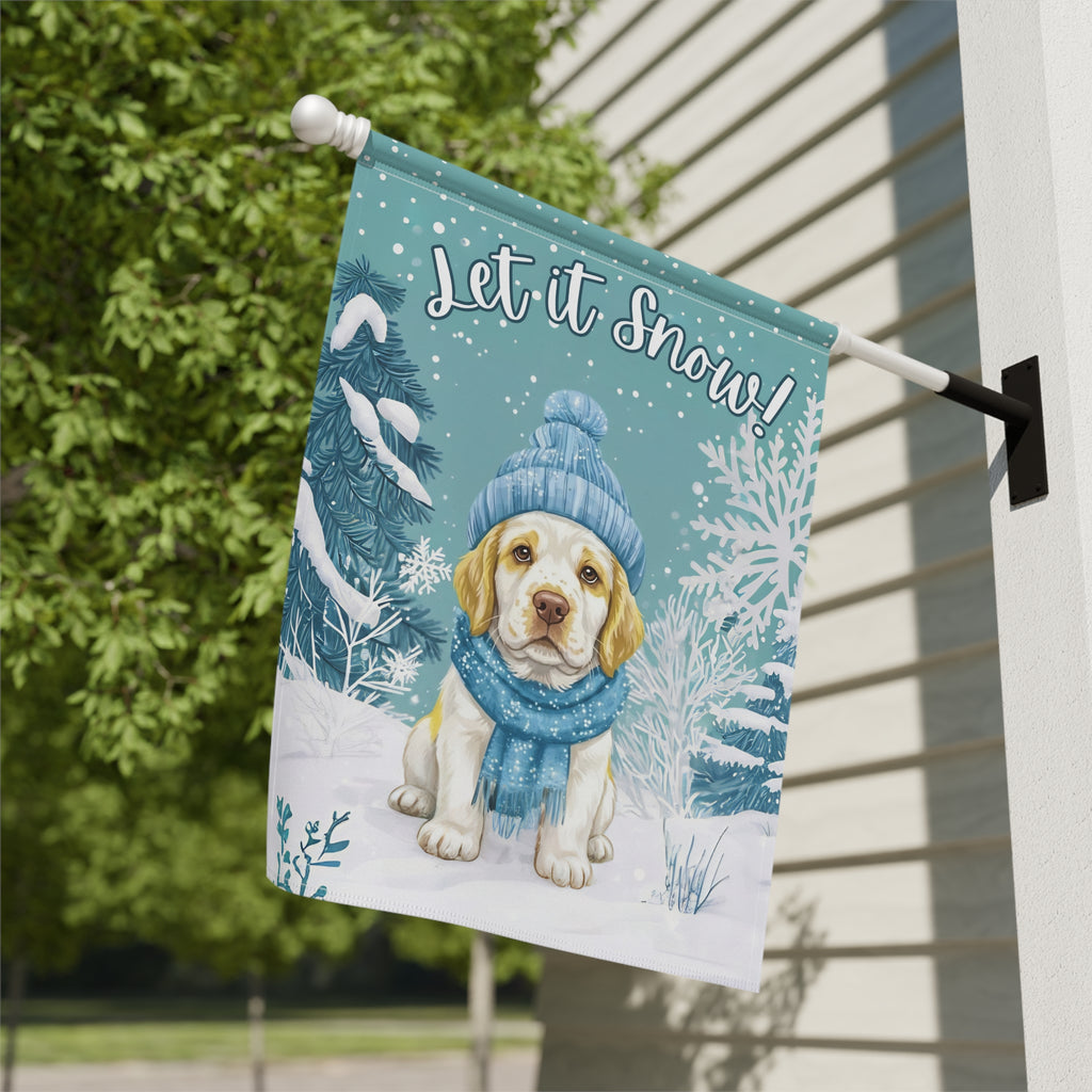 Let It Snow Clumber Spaniel Winter Garden Flag - porch decor - Dragonfire Gardens