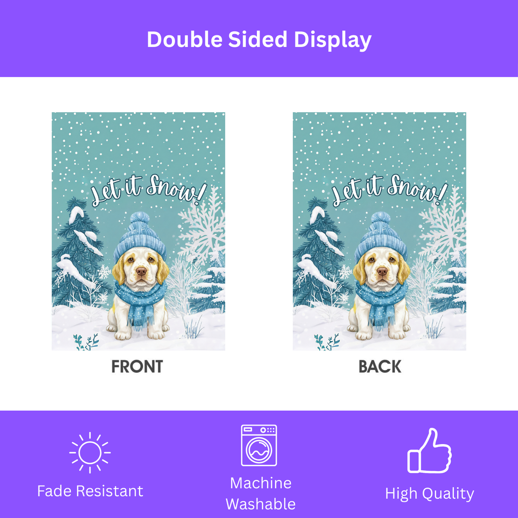 Let It Snow Clumber Spaniel Winter Garden Flag - size comparison - Dragonfire Gardens