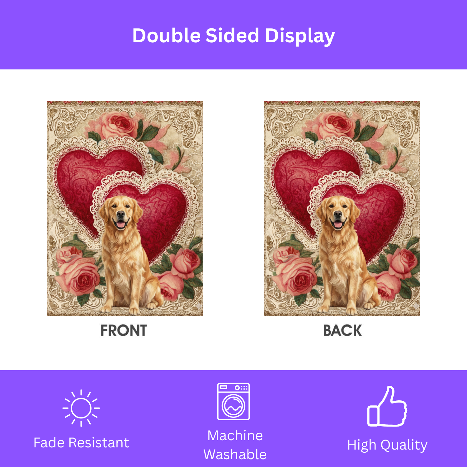 Two Heart Golden Retriever Valentine Garden Flag