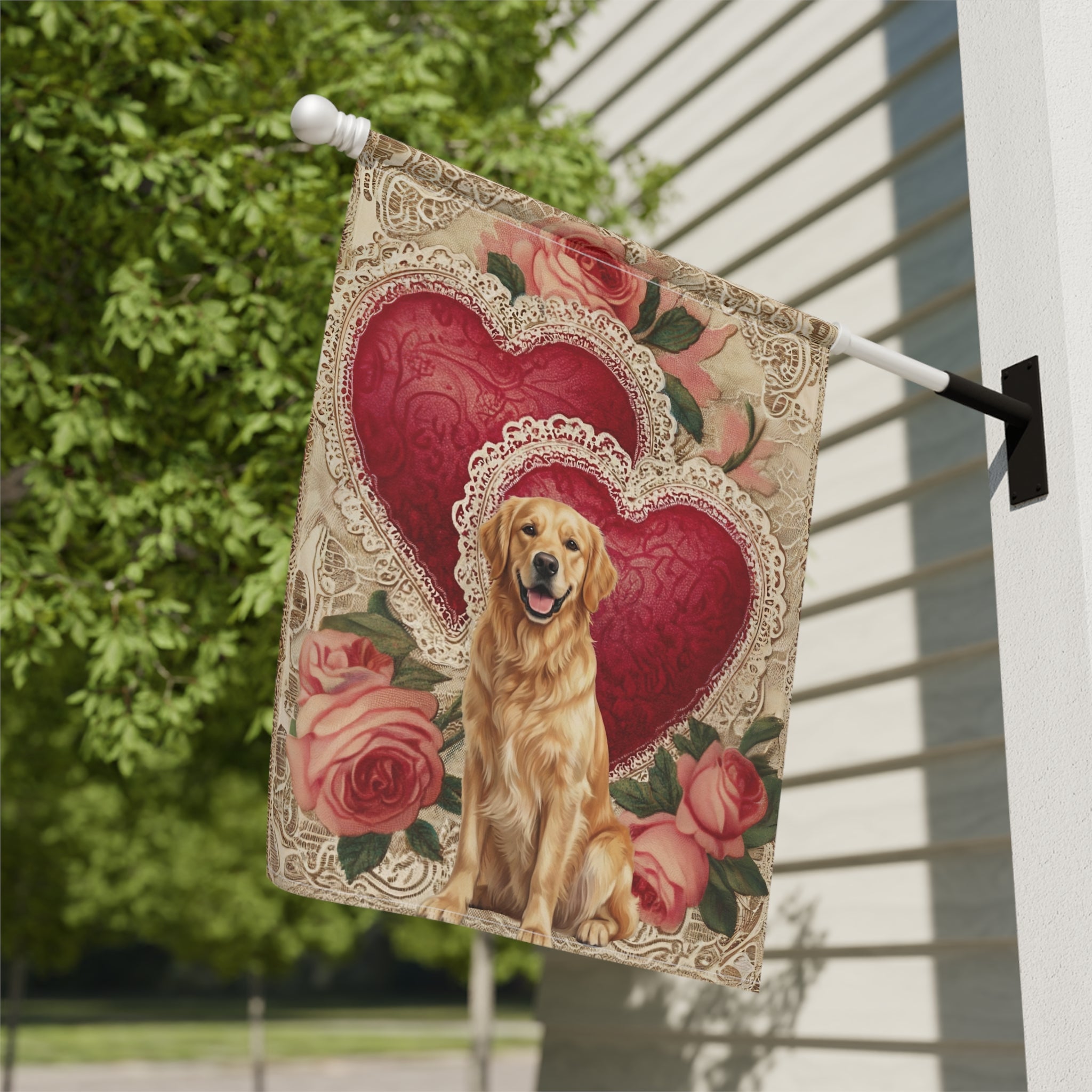 Two Heart Golden Retriever Valentine Garden Flag