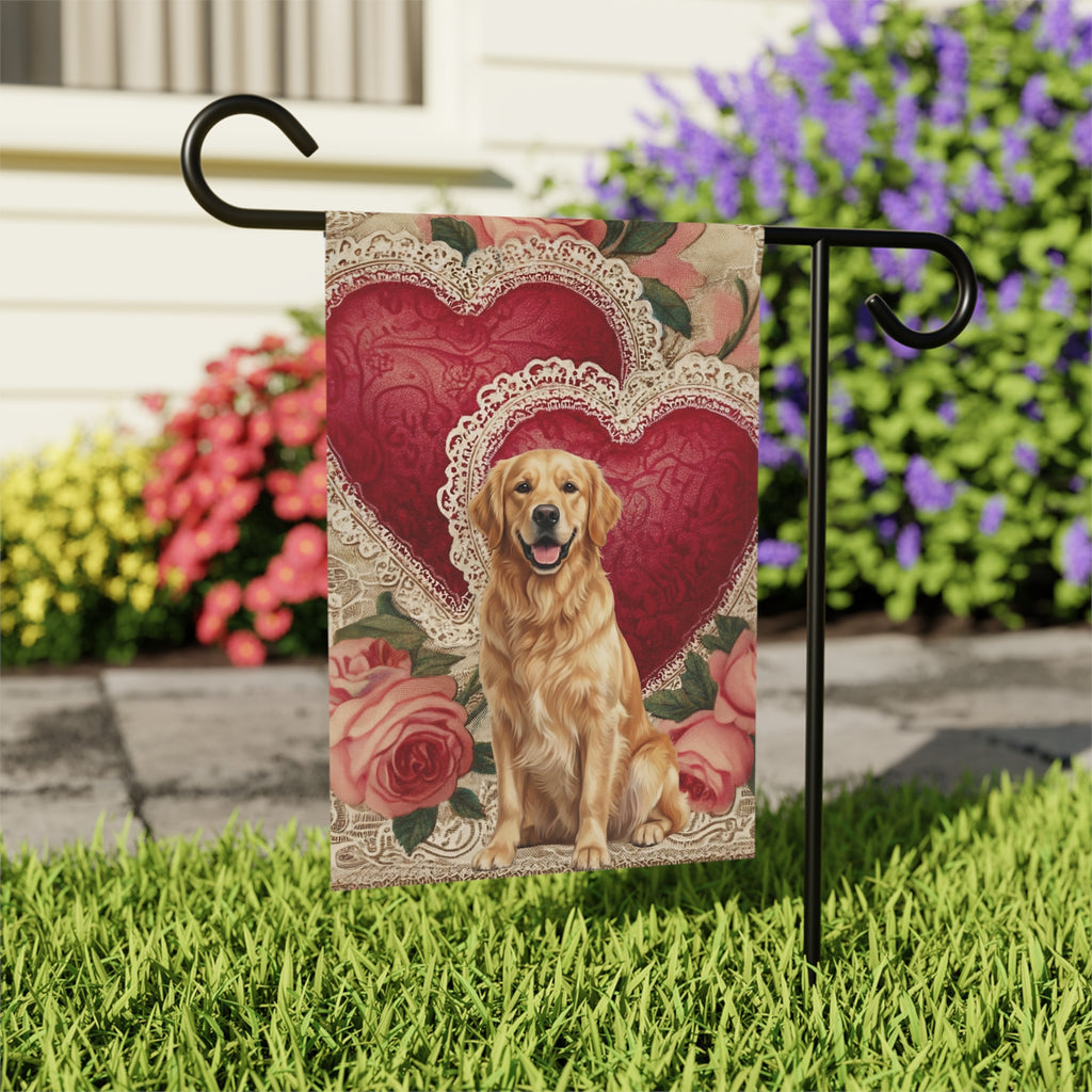 Two Heart Golden Retriever Valentine Garden Flag