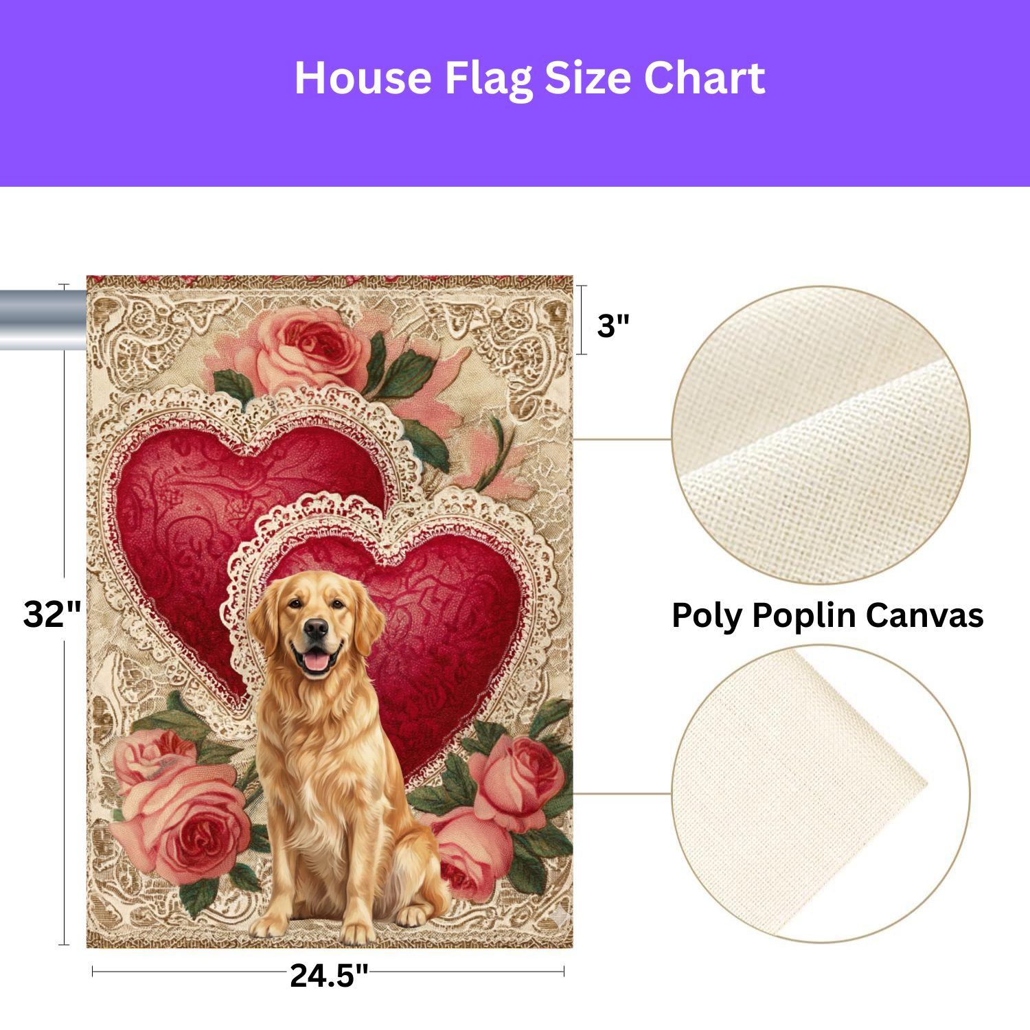 Two Heart Golden Retriever Valentine Garden Flag