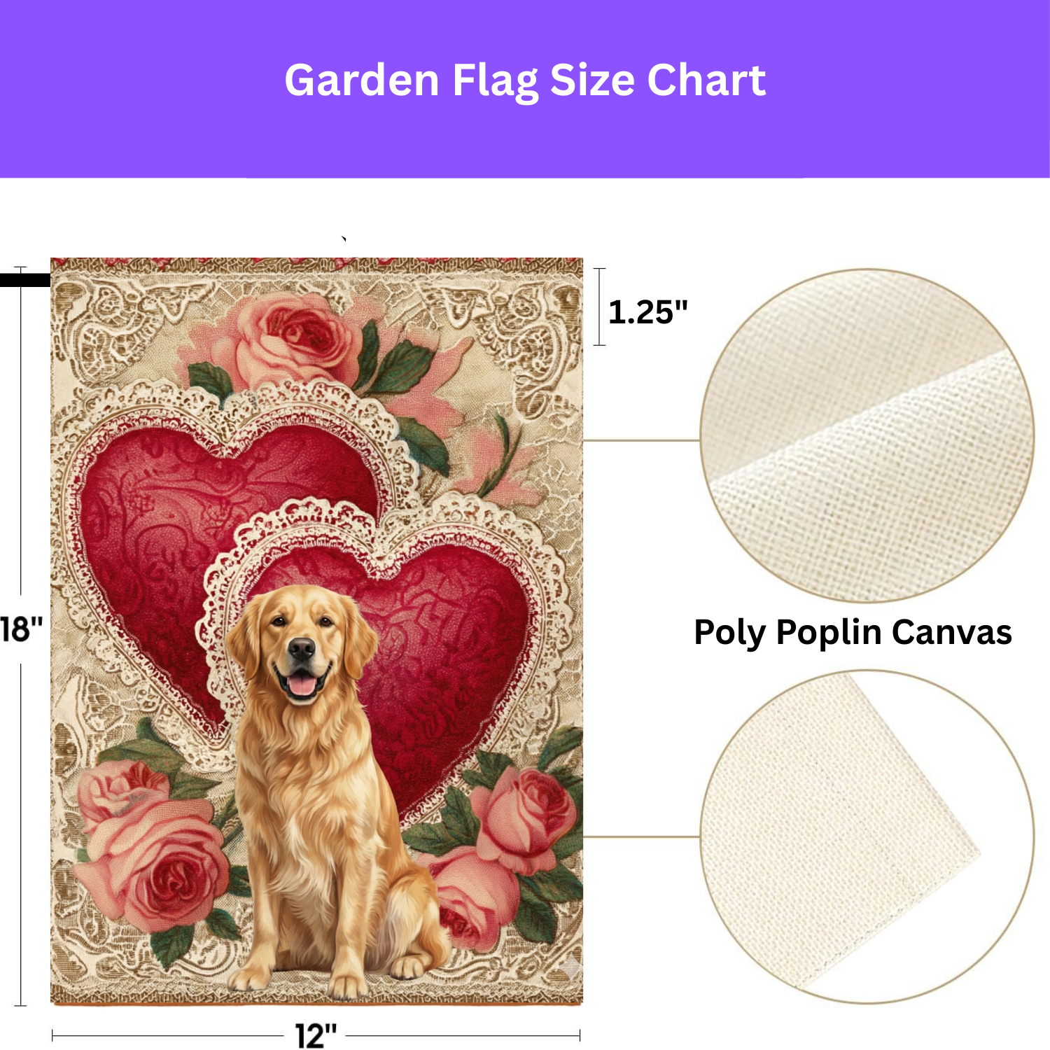 Two Heart Golden Retriever Valentine Garden Flag
