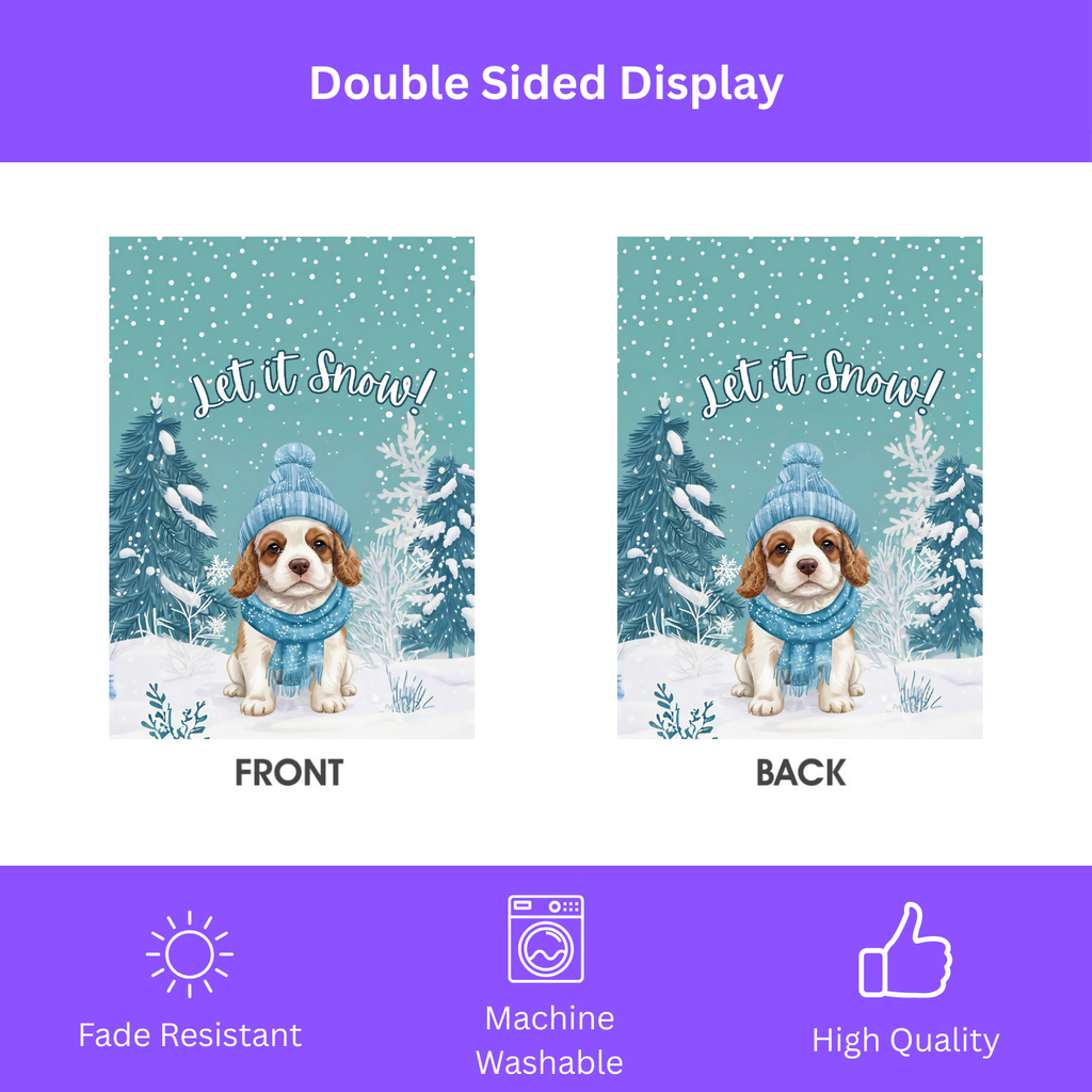 Let It Snow Spaniel Puppy Garden Flag - double-sided design - Dragonfire Gardens
