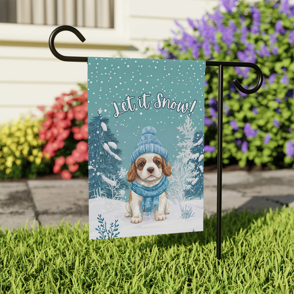 Let It Snow Spaniel Puppy Garden Flag - outdoor display - Dragonfire Gardens