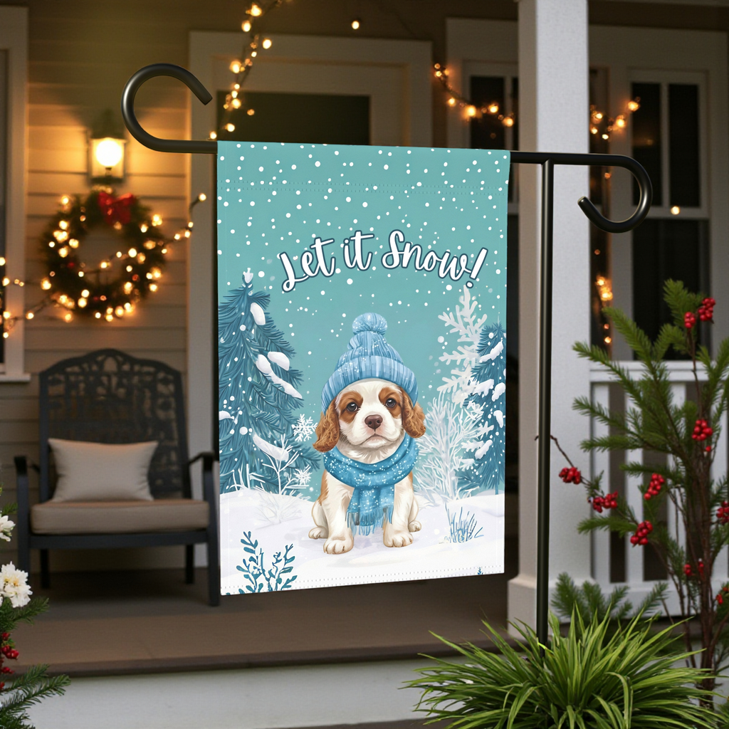 Let It Snow Spaniel Puppy Garden Flag - product detail - Dragonfire Gardens