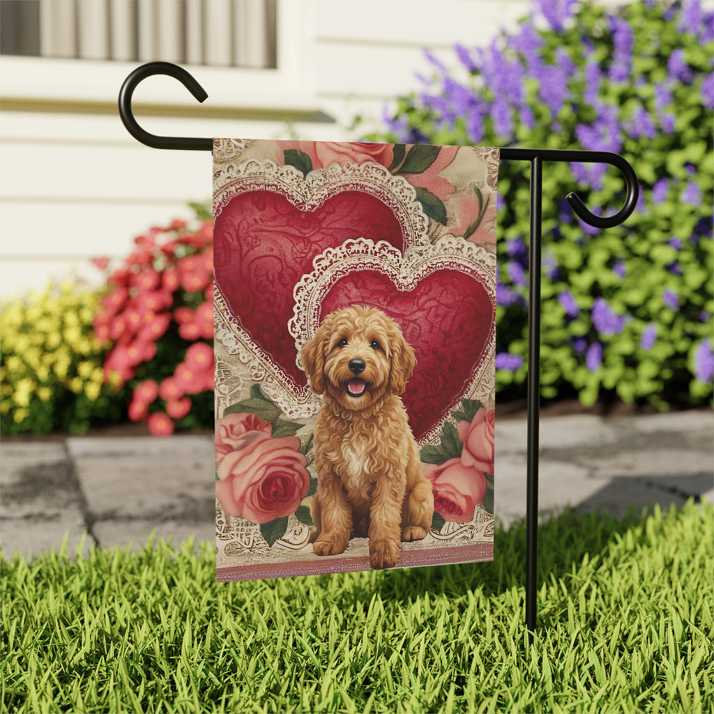 Two Heart Golden Noodle Valentine Garden Flag