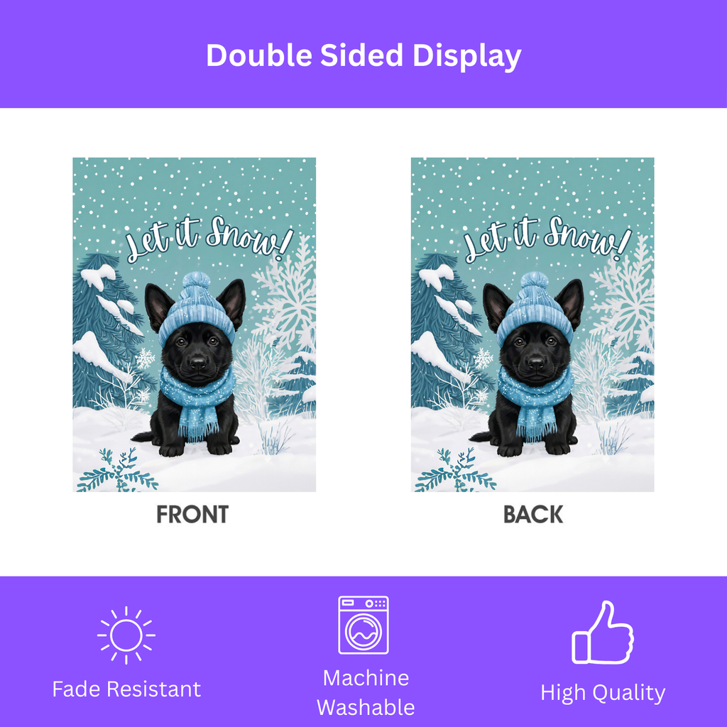 Let It Snow Black German Shepherd Puppy Garden Flag