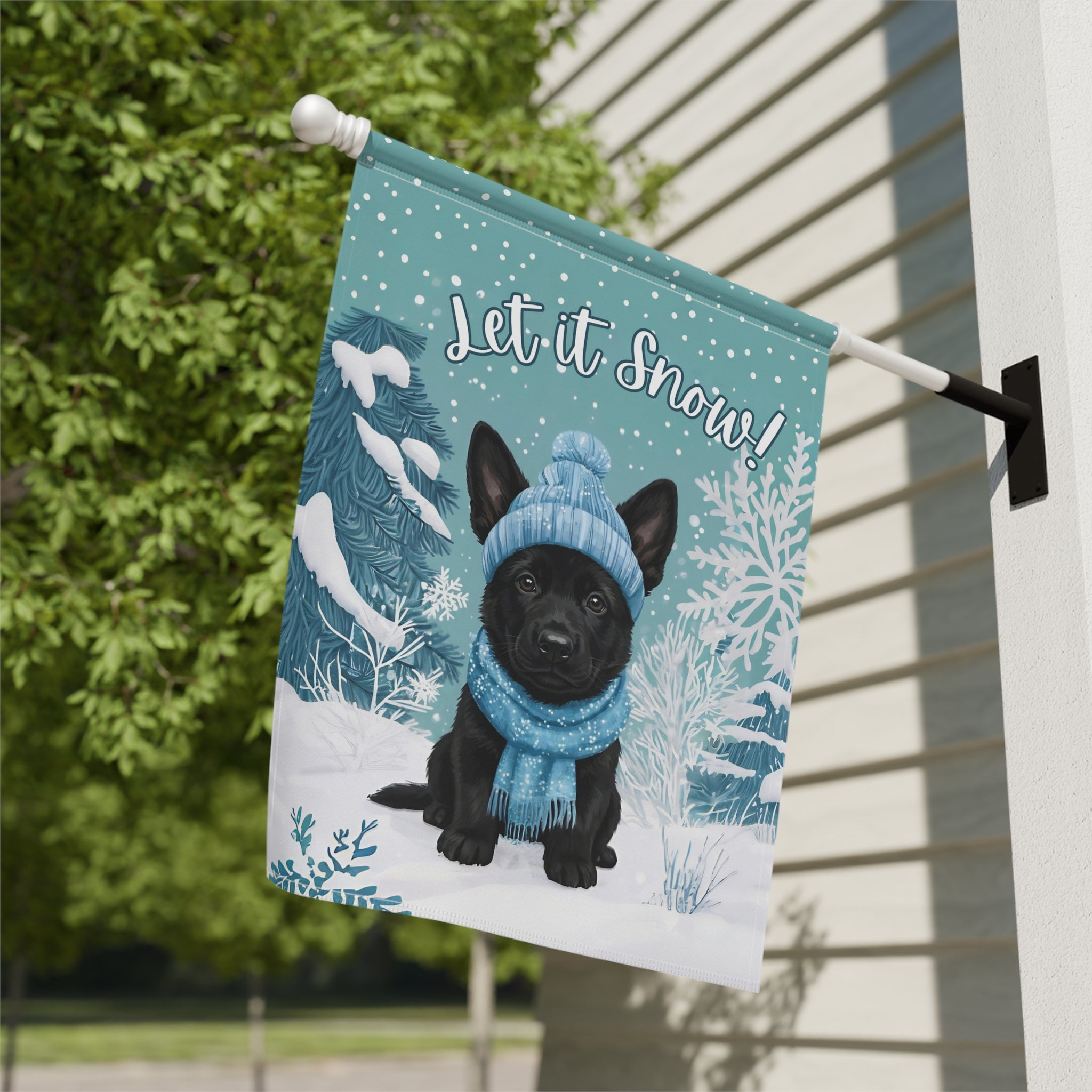 Let It Snow Black German Shepherd Puppy Garden Flag