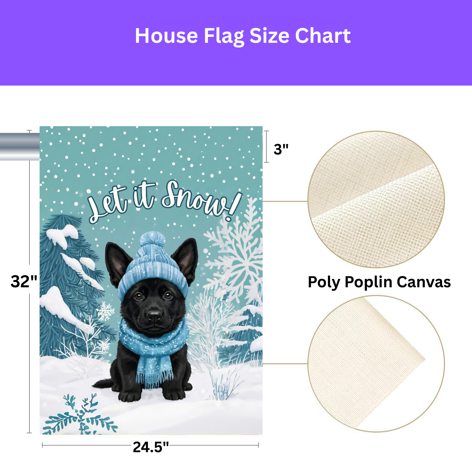 Let It Snow Black German Shepherd Puppy Garden Flag