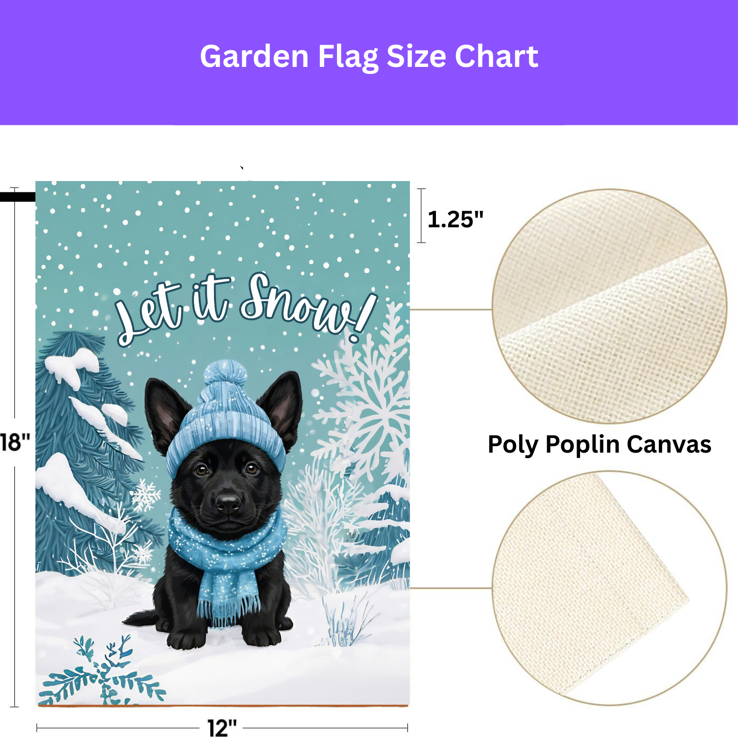 Let It Snow Black German Shepherd Puppy Garden Flag