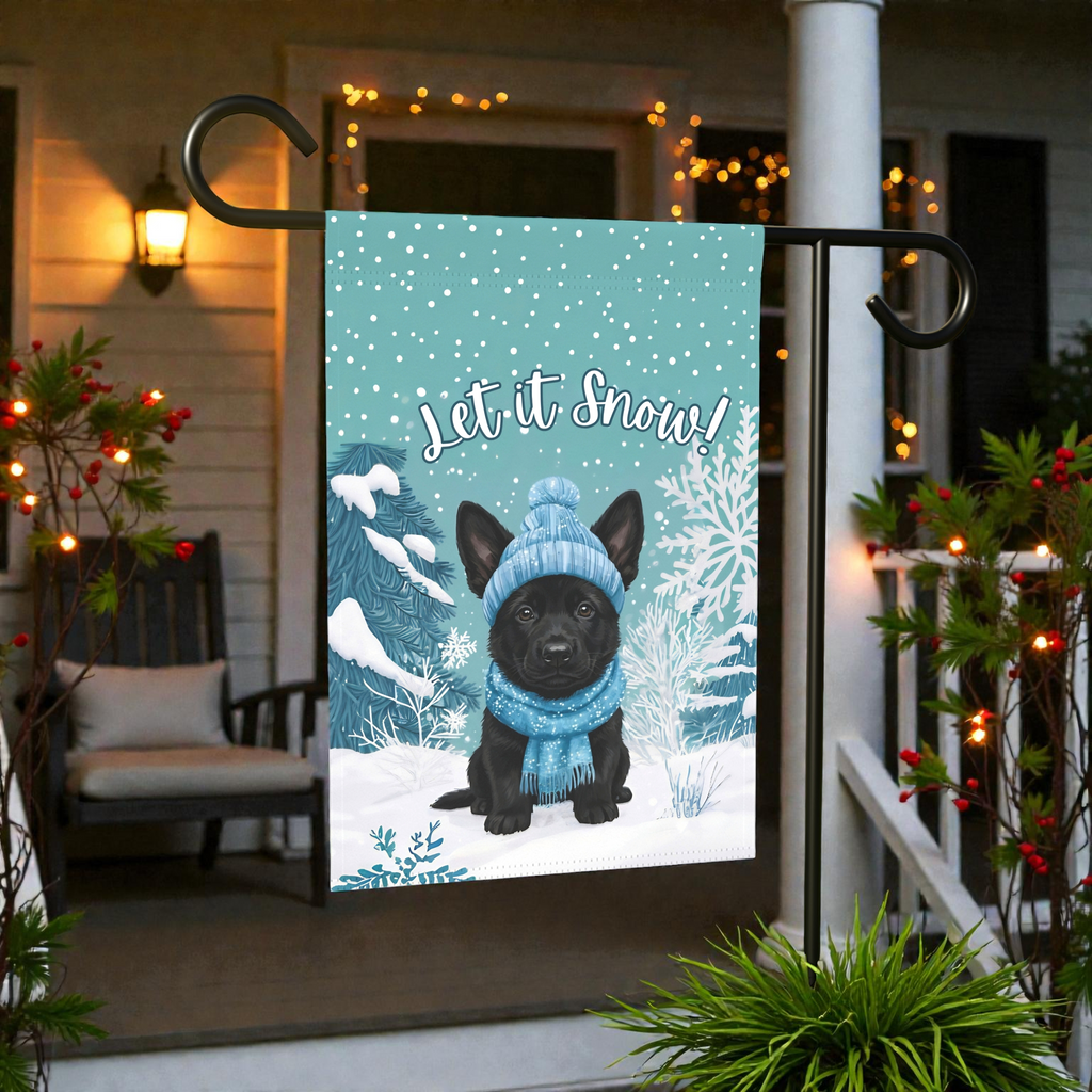 Let It Snow Black German Shepherd Puppy Garden Flag