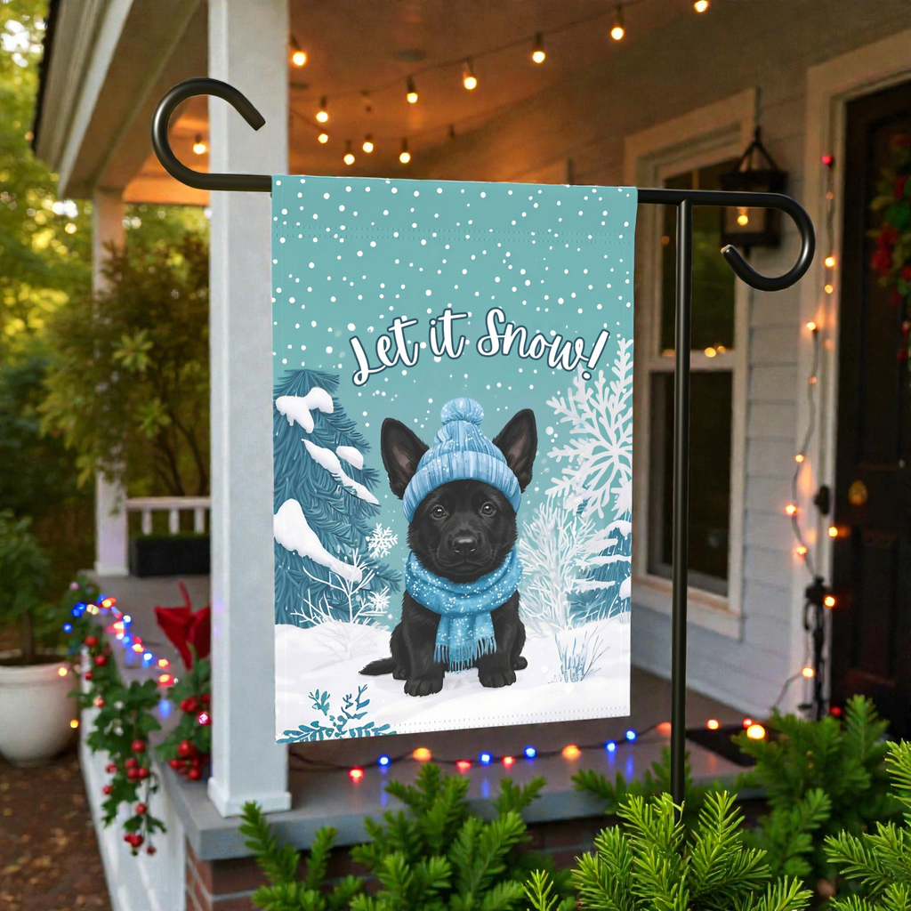Let It Snow Black German Shepherd Puppy Garden Flag