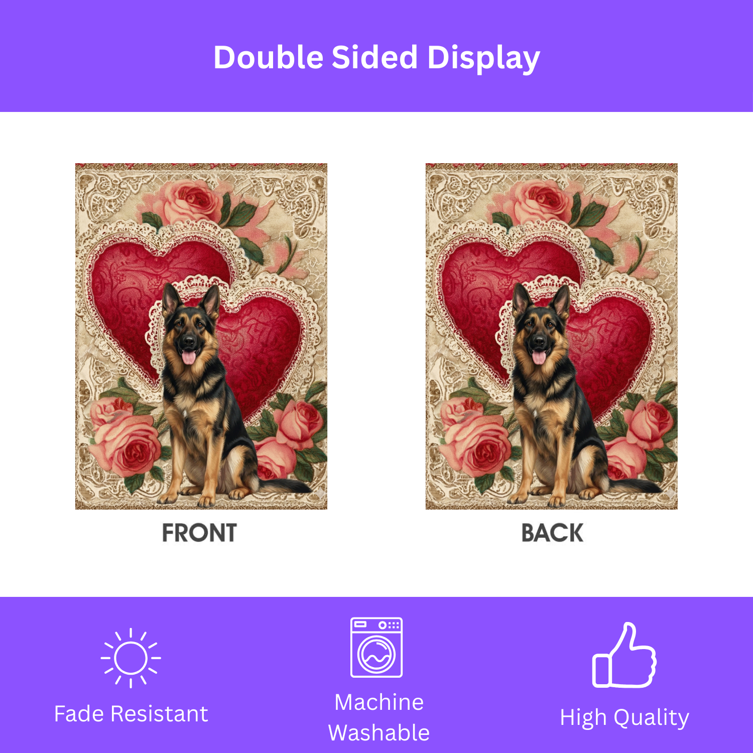 Two Heart German Shepherd Valentine Garden Flag