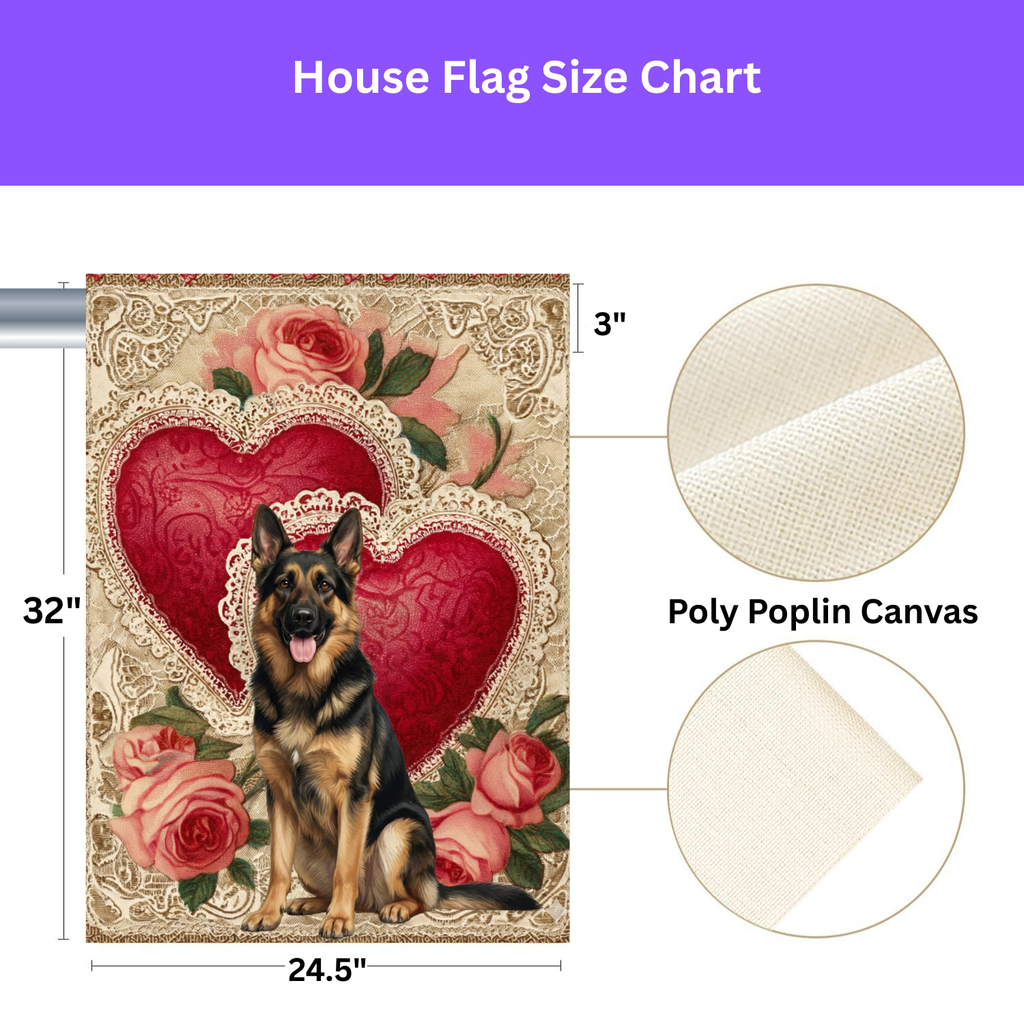 Two Heart German Shepherd Valentine Garden Flag