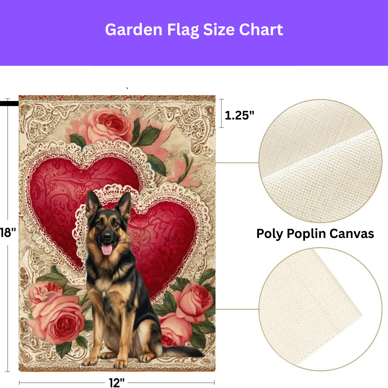 Two Heart German Shepherd Valentine Garden Flag