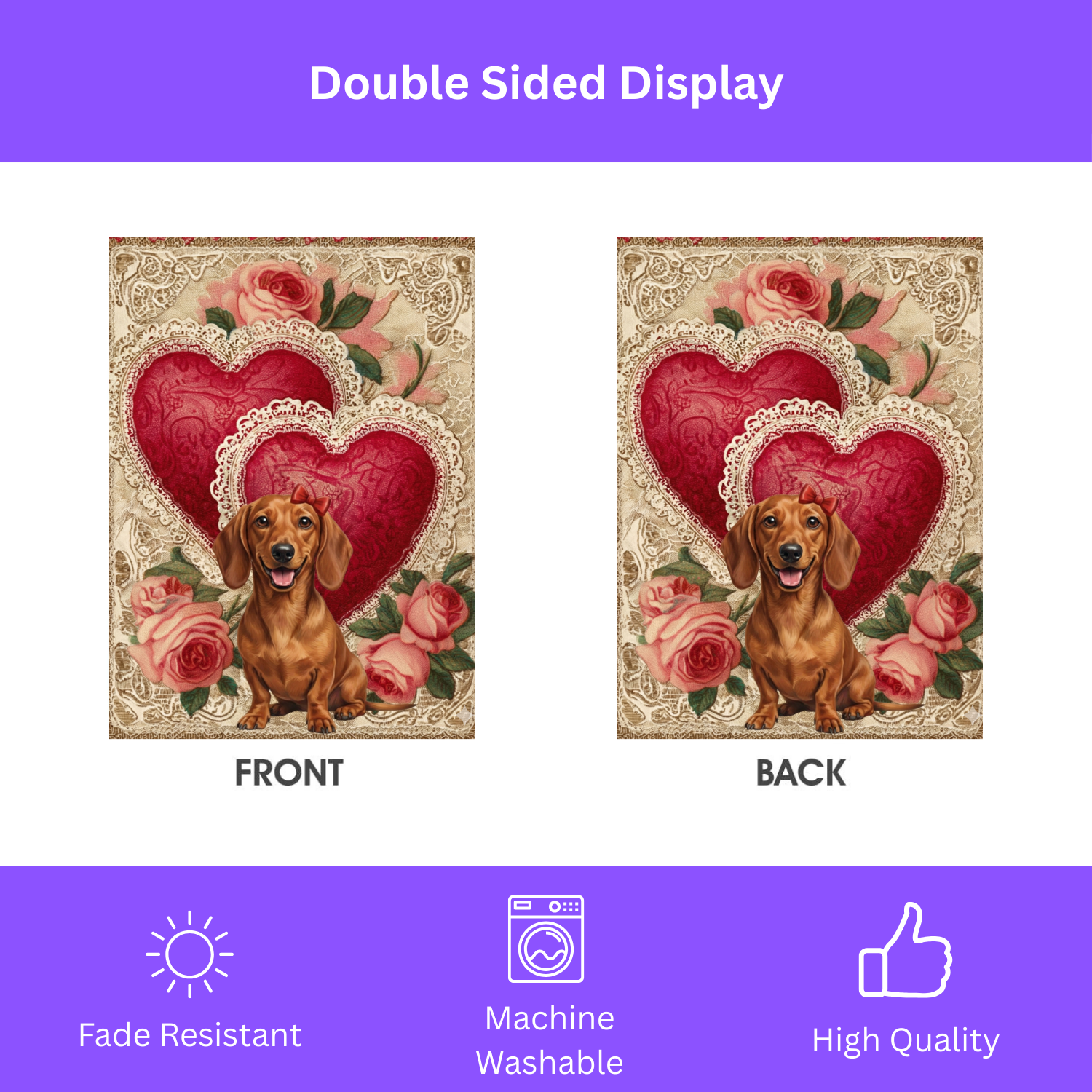Two Heart Dachshund Valentine Garden Flag