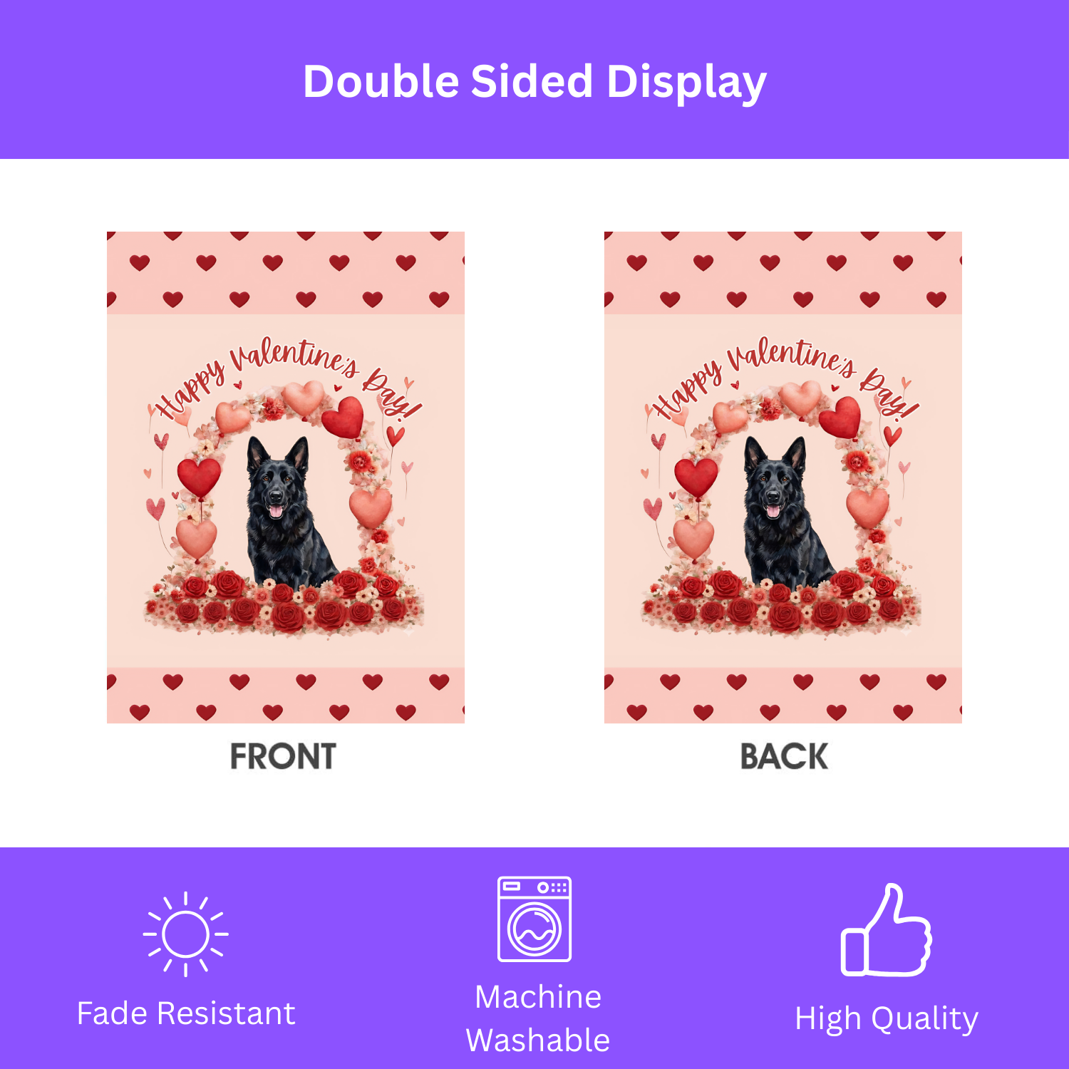 Valentine's Day Black German Shepherd Garden Flag