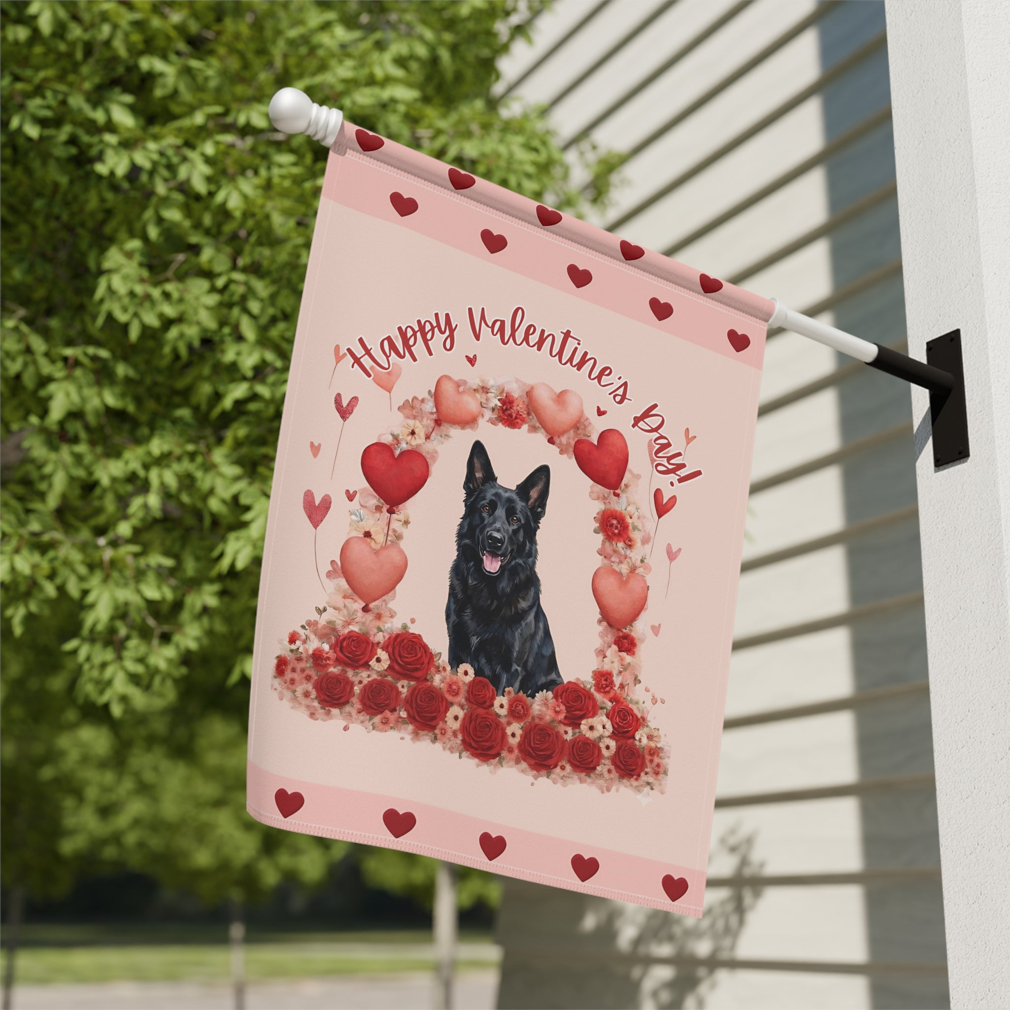 Valentine's Day Black German Shepherd Garden Flag