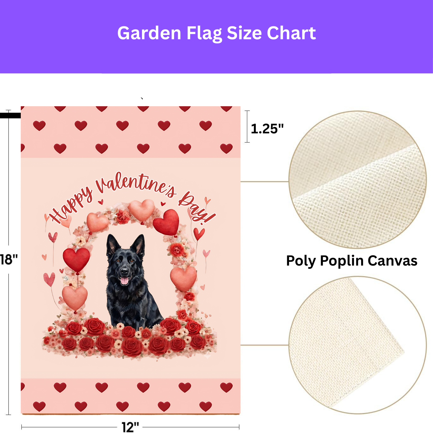 Valentine's Day Black German Shepherd Garden Flag