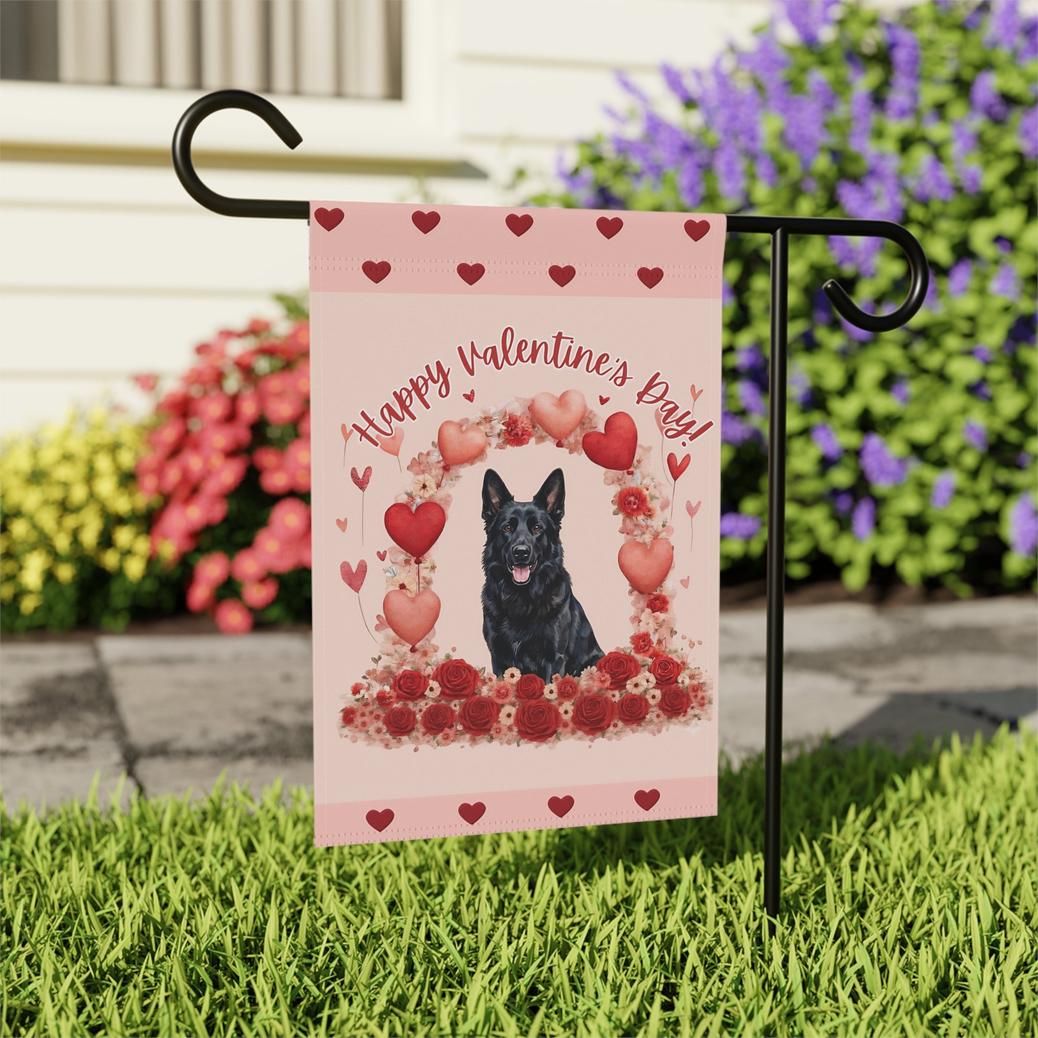 Valentine's Day Black German Shepherd Garden Flag