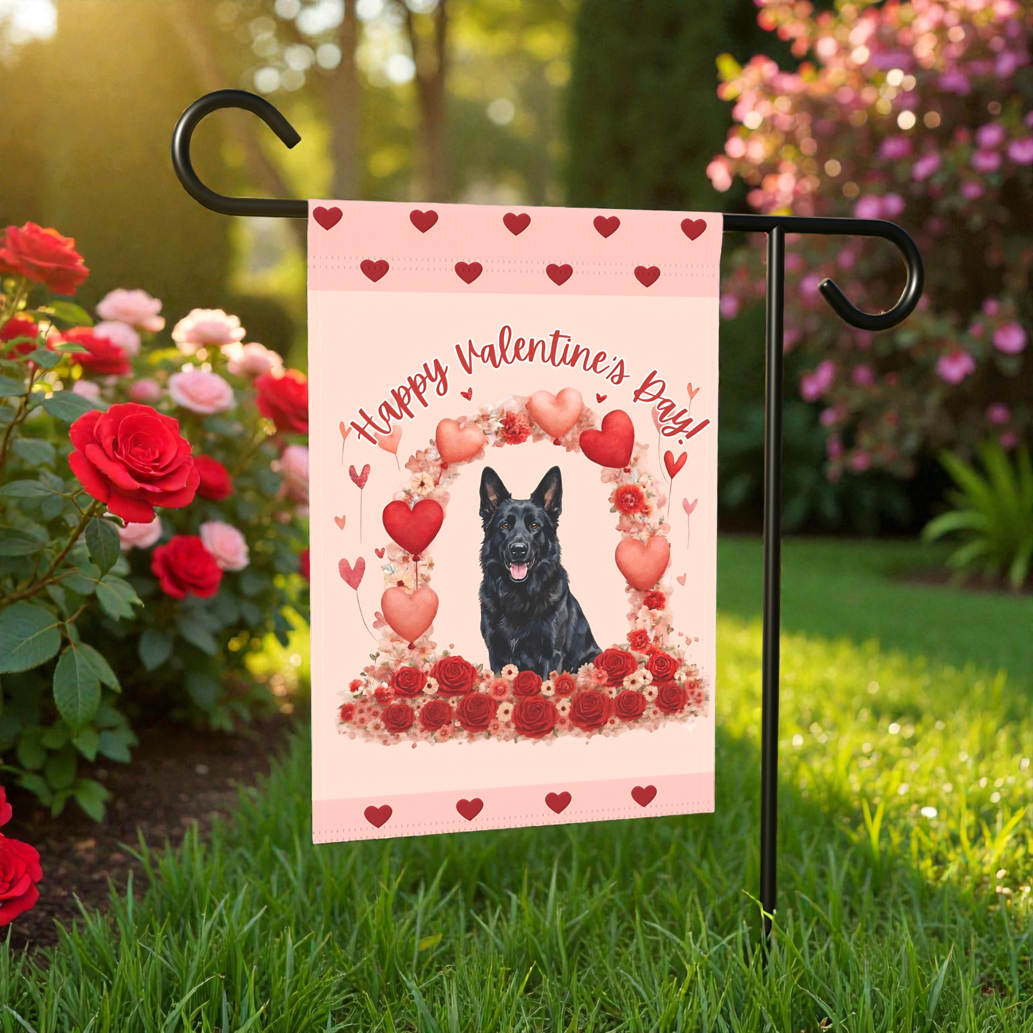 Valentine's Day Black German Shepherd Garden Flag