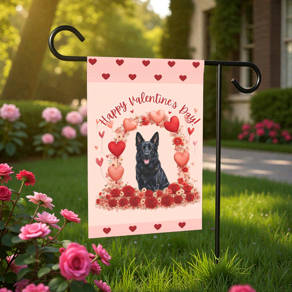 Valentine's Day Black German Shepherd Garden Flag
