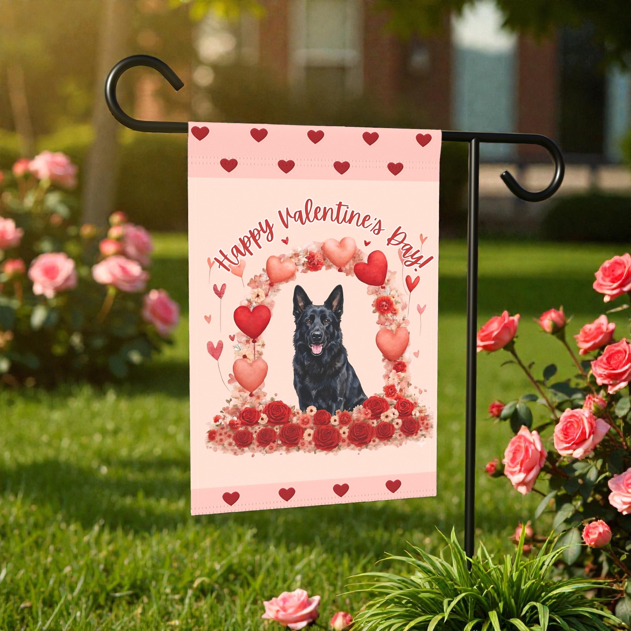 Valentine's Day Black German Shepherd Garden Flag