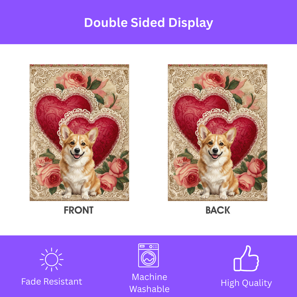 Two Heart Corgi Valentine Garden Flag