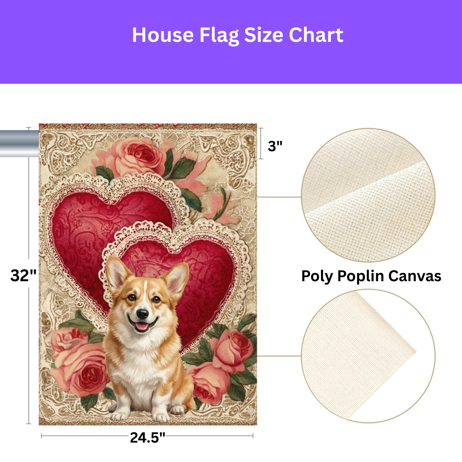 Two Heart Corgi Valentine Garden Flag