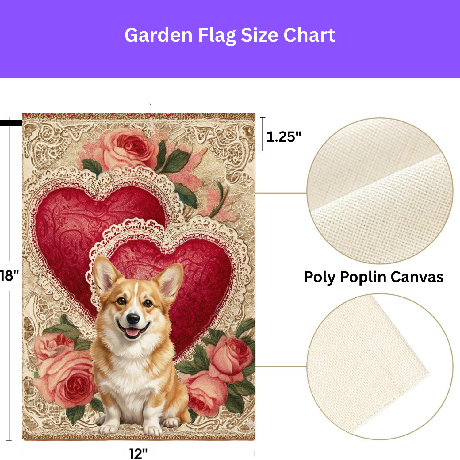 Two Heart Corgi Valentine Garden Flag