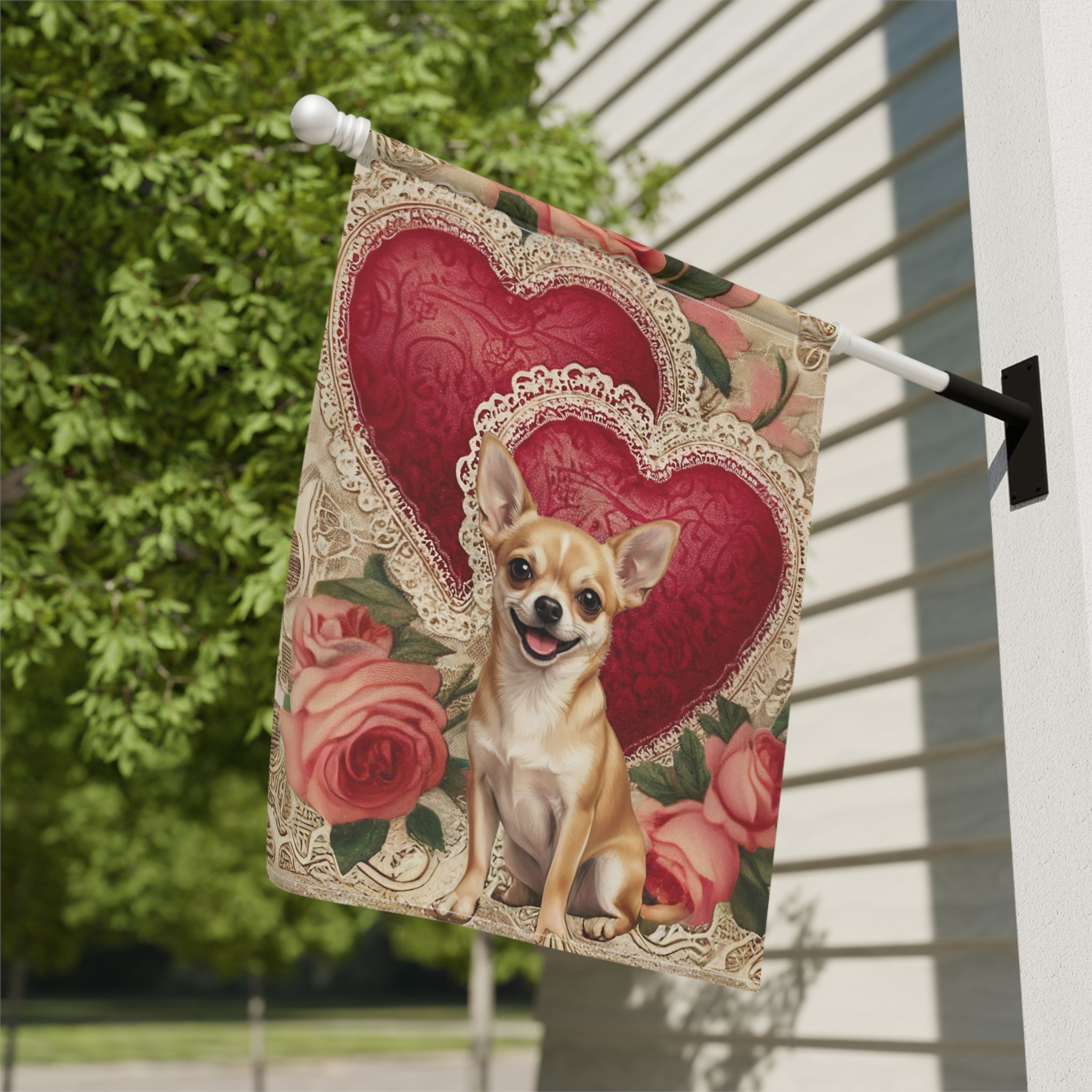 Two Heart Short Hair Chihuahua Valentine Garden Flag